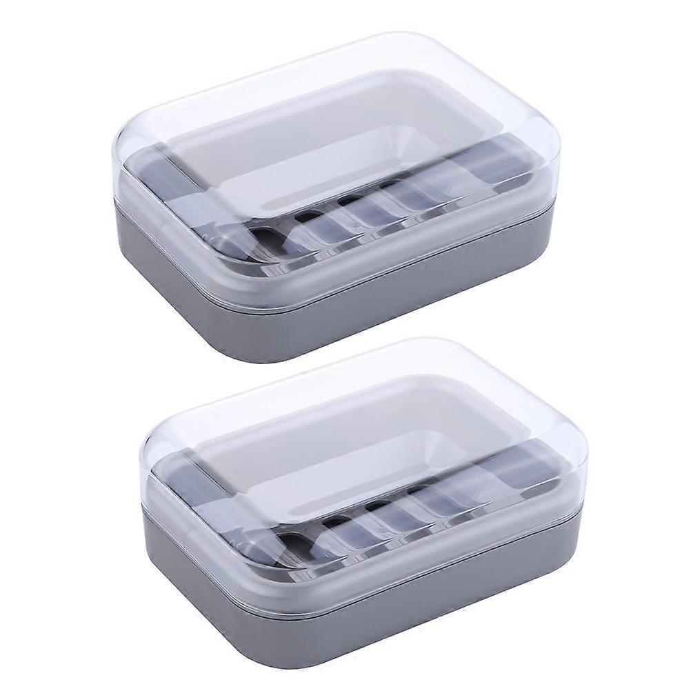 Waterproof Soap Holder For Bathroom Sink 2Pcs Grey Rectangular Modern Design Indoor Use