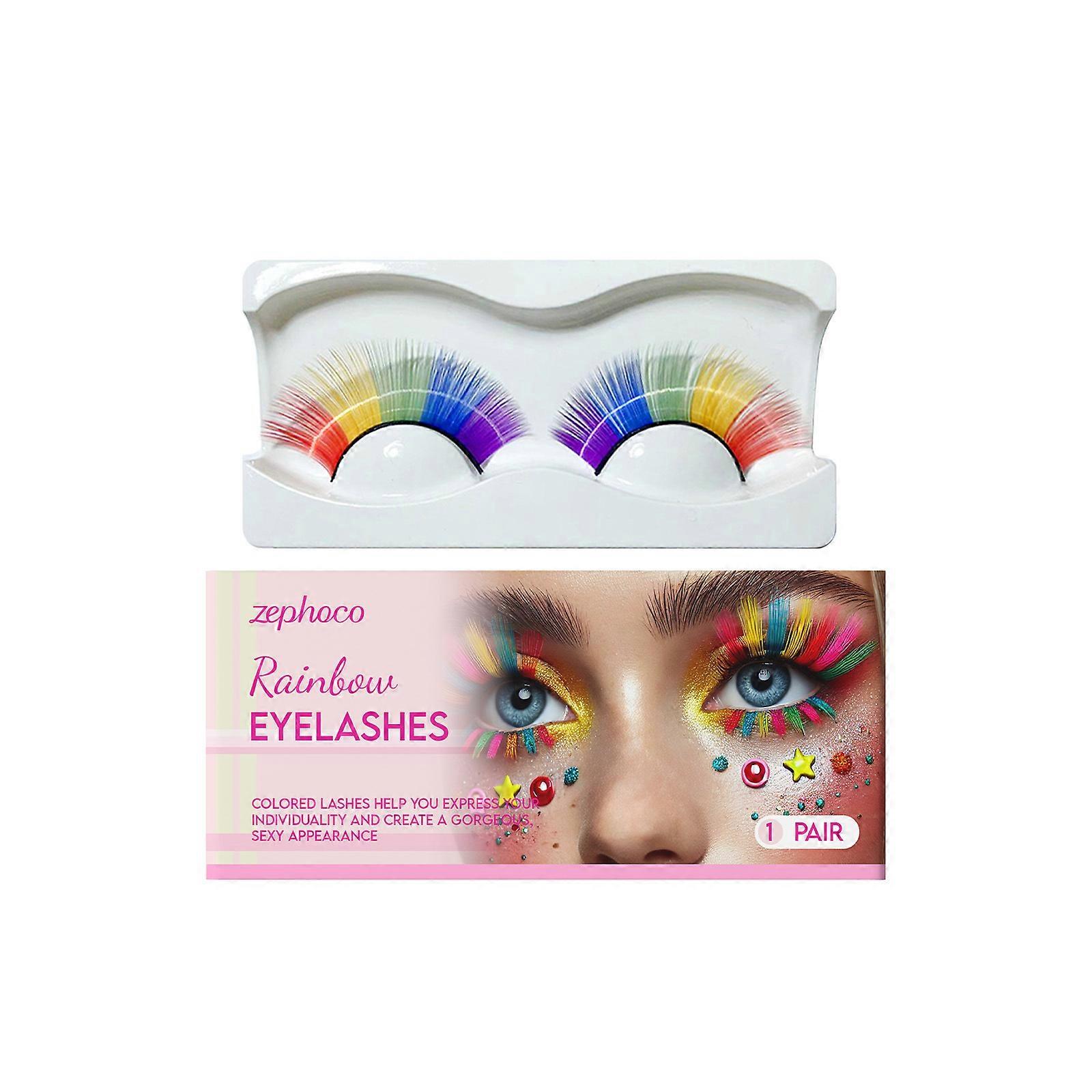 Rainbow color false eyelashes are natural and realistic, thin and comfortable, easy to wear, daily portable and long-lasting styling 1PAIR