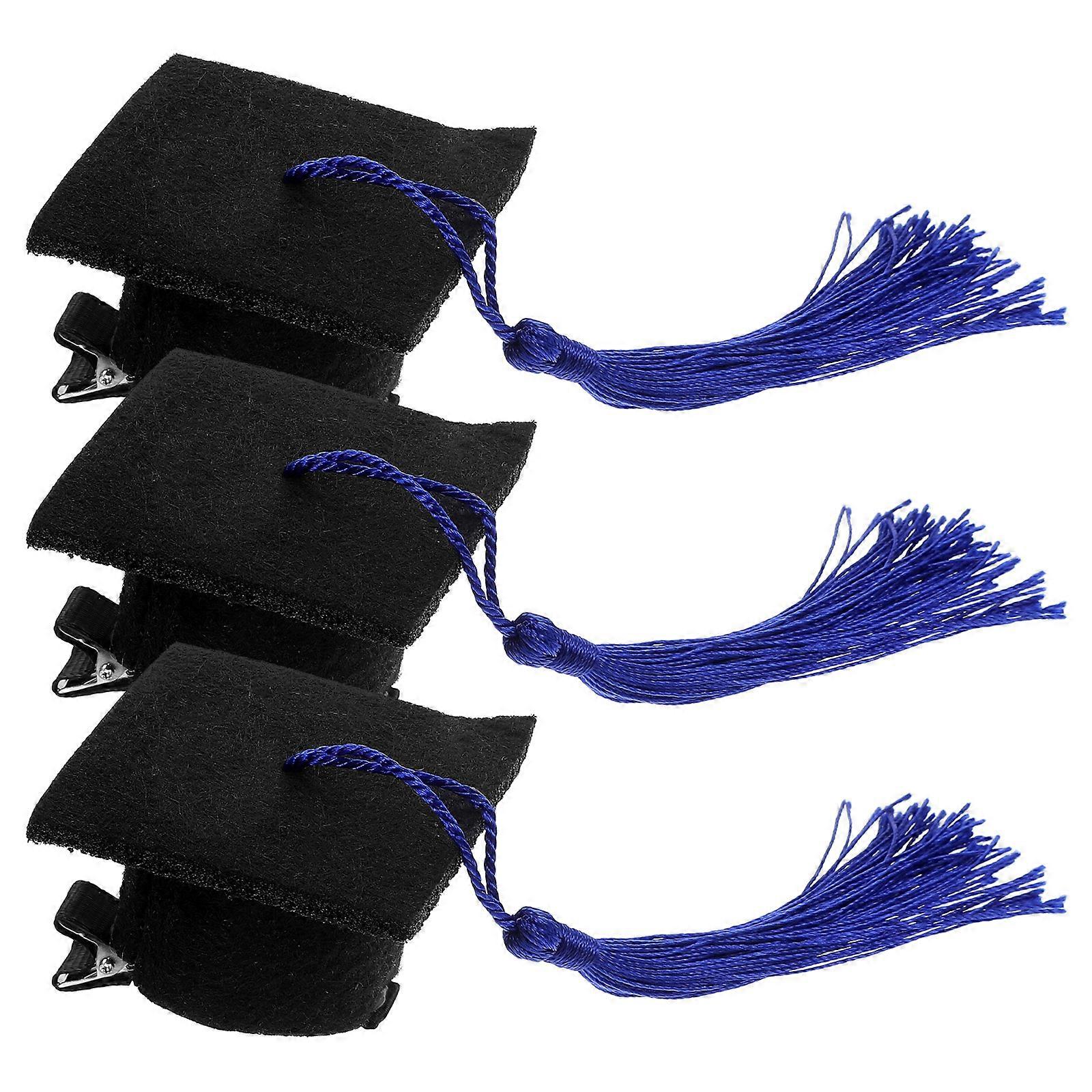 Presilha de cabelo com borla para decoração de formatura com 3 grampos de cabelo azuis de doutorado