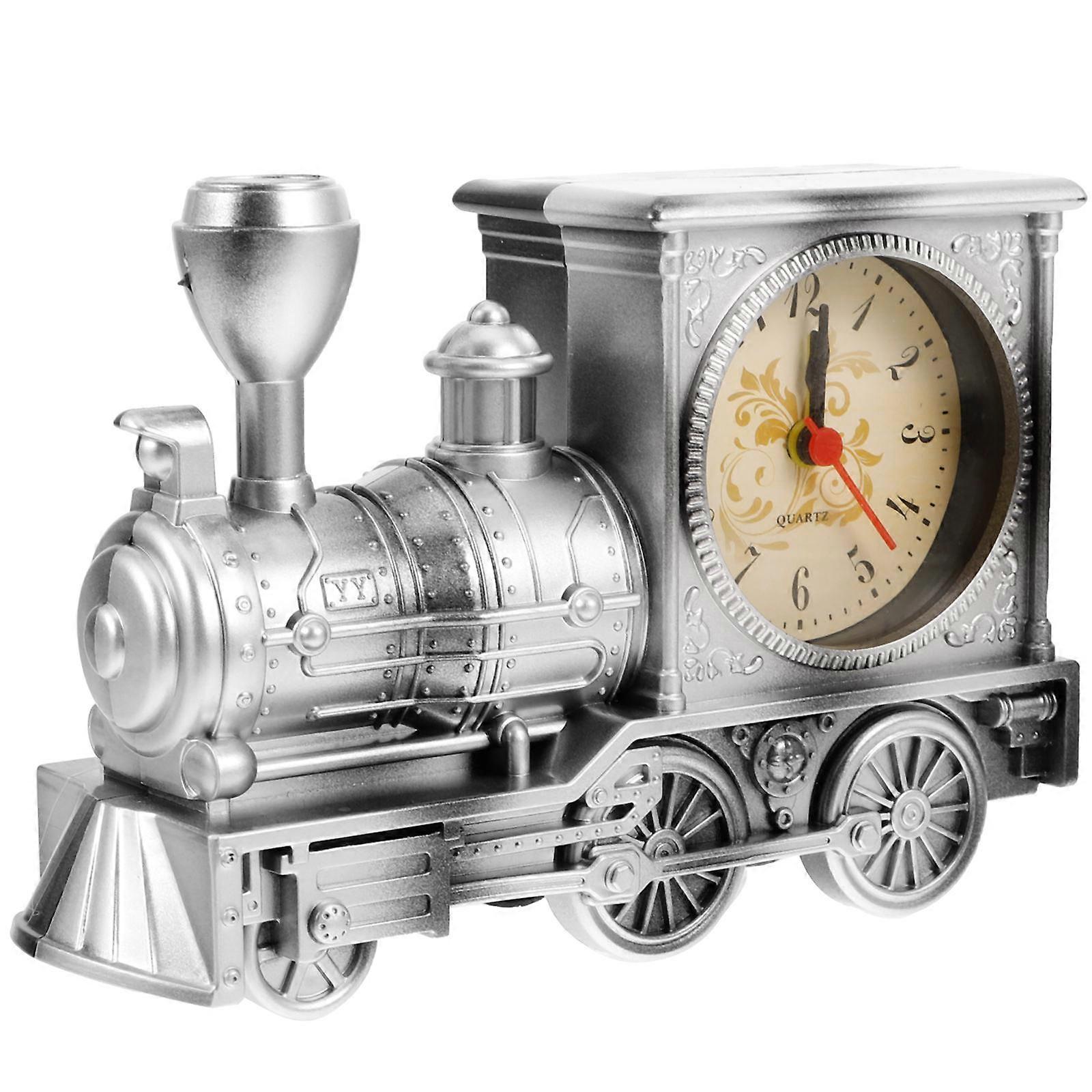 Railway Engine Clock Creative Alarm Clock for Timekeeping Silver