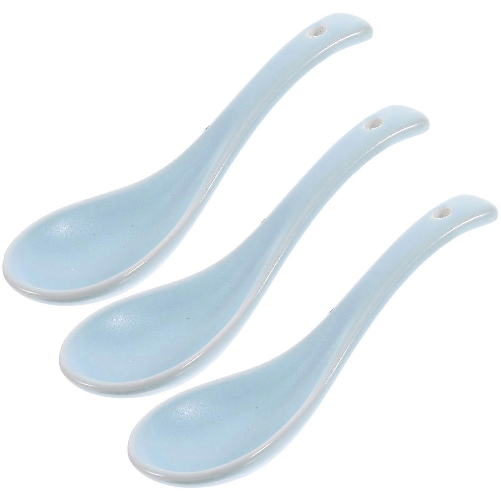 Ceramic Soup Spoon for Kitchen Use 12Pcs Short Handle Sky-Blue Spoons