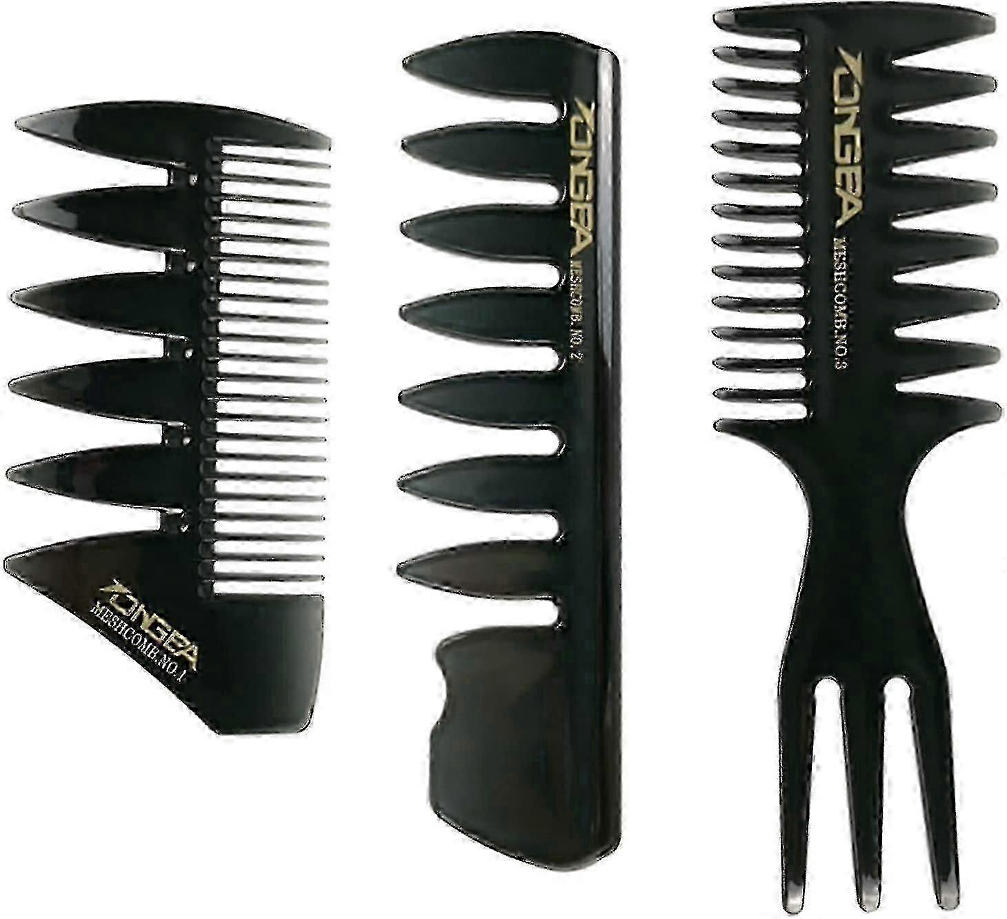 3-Piece Men's Styling Comb Set - Wide Tooth, Pompadour & Curl Combs for All Hair