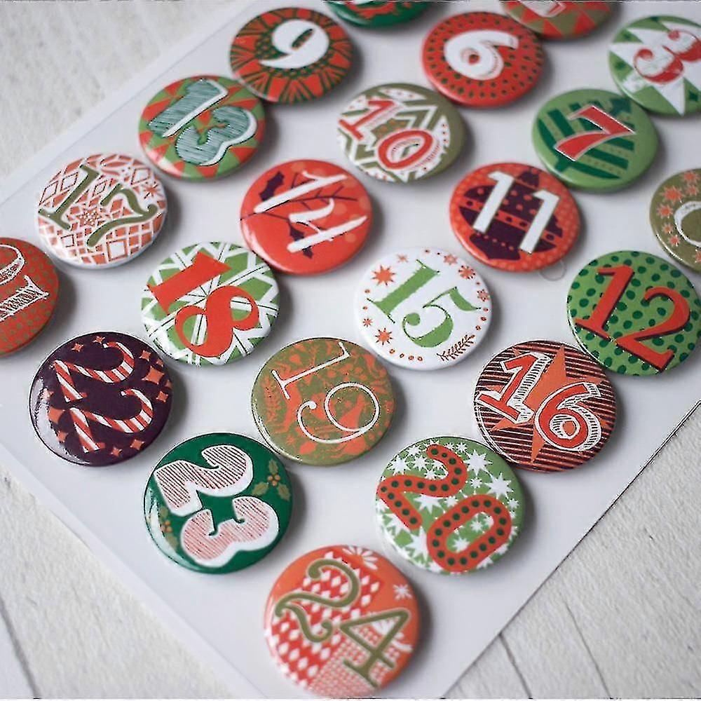 Advent Kalender Badge Grön Och Röd 1-24 Diy Advent Kalender Craft