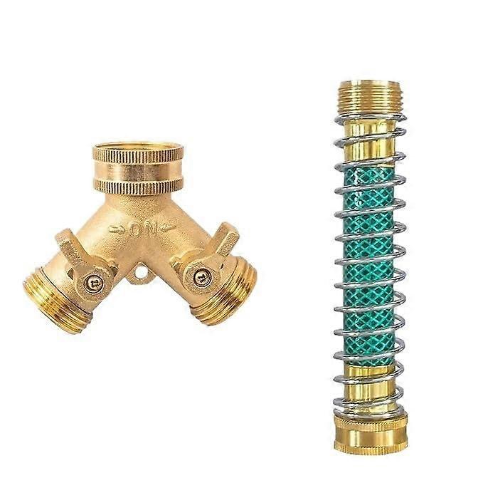 YType Brass Garden Hose Dispenser, TwoWay Extension, CoilSpring Protector Faucet Connector, Model 04847