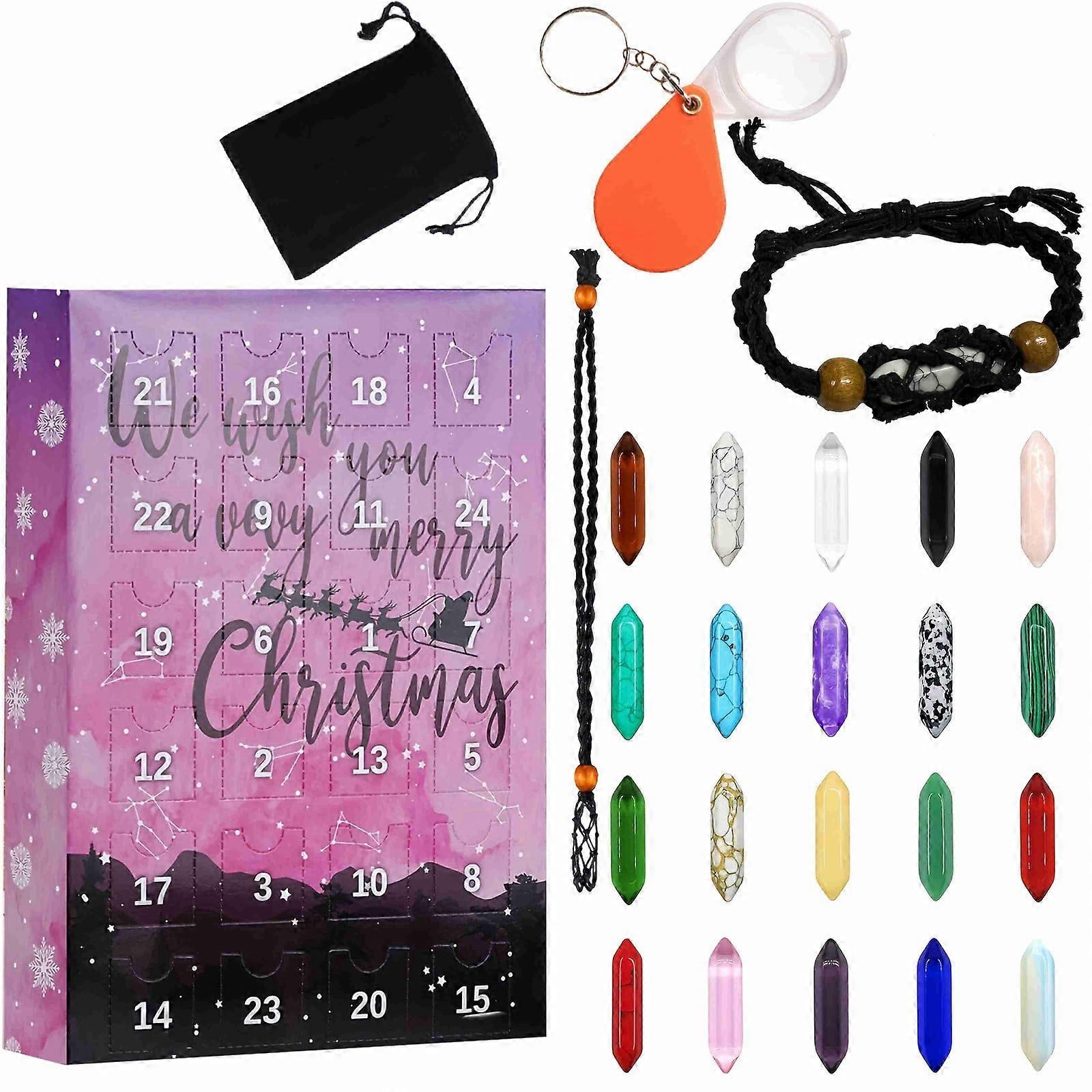 Advent Calendar 2024-24 Days Crystal And Healing Stone Kit With Crystal Necklace And Bracelet