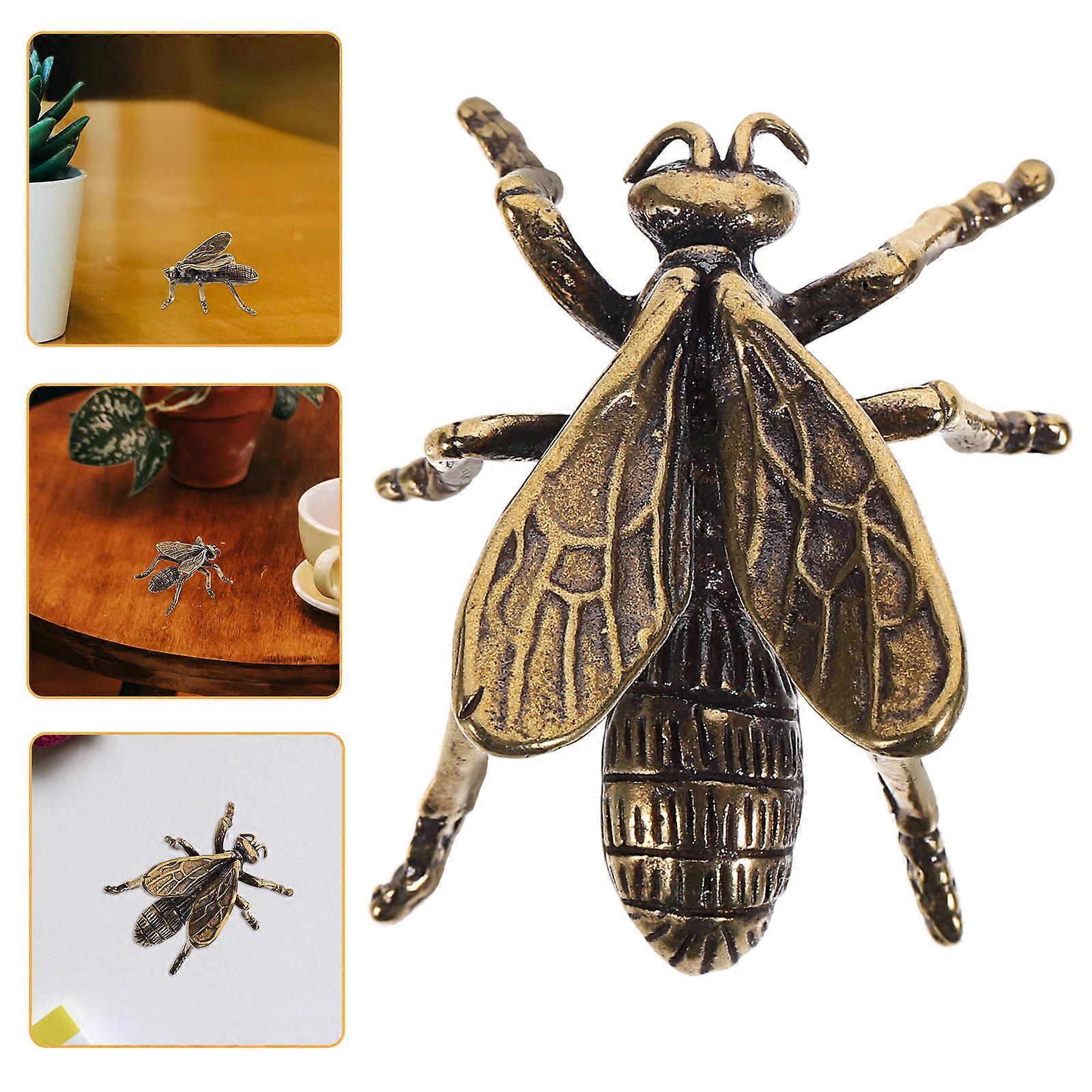 Brass Bee Figurine Creative Desktop Decor 2Pcs Collection