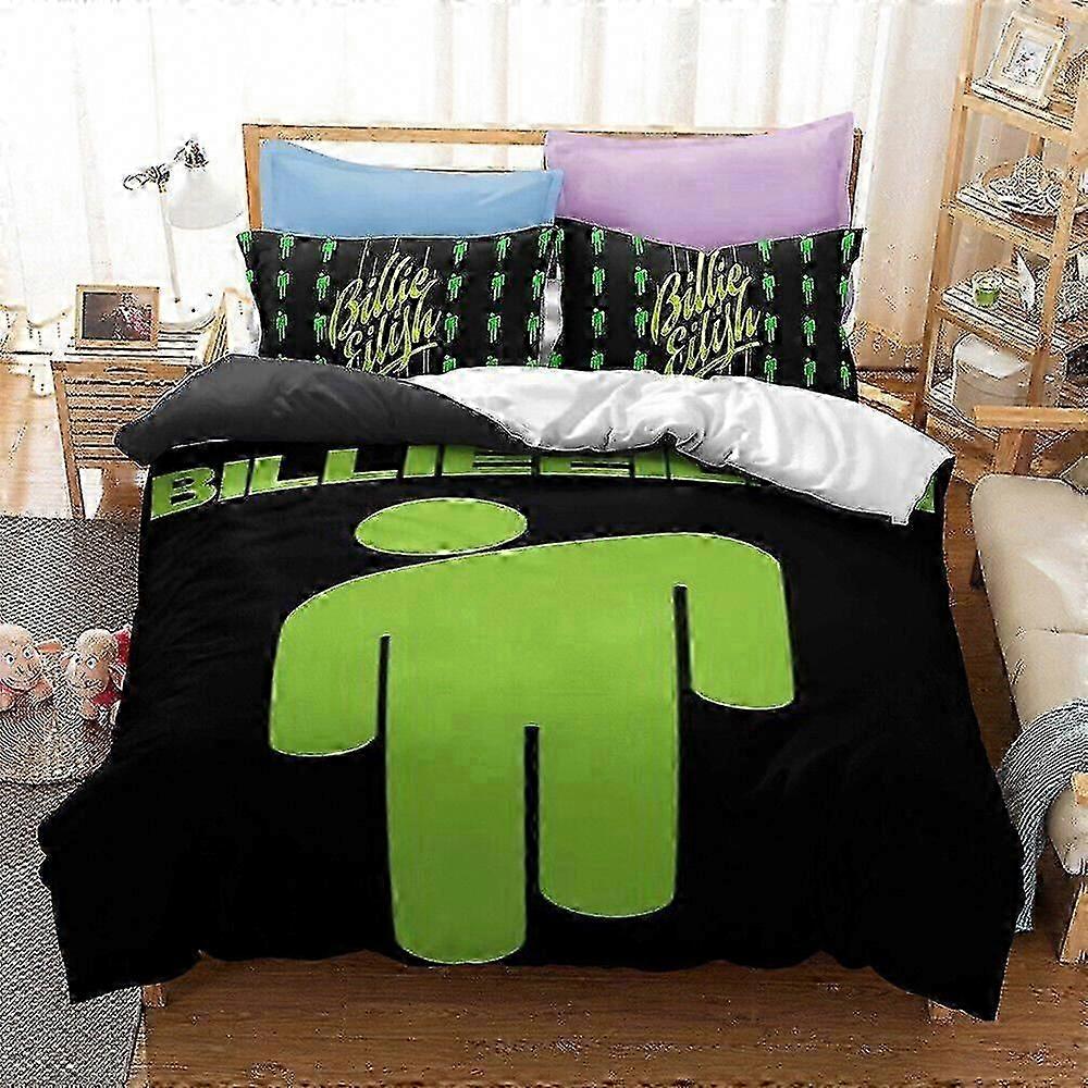 Billie Eilish Ensemble de literie 3 pièces avec housse de couette et taies d’oreiller à fils élevés Modèle V820