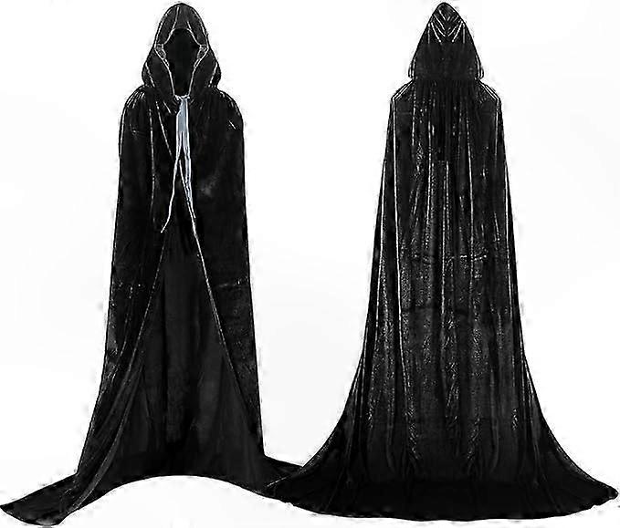 Svart fløyelskappe med hette for voksne, lang kappekostyme