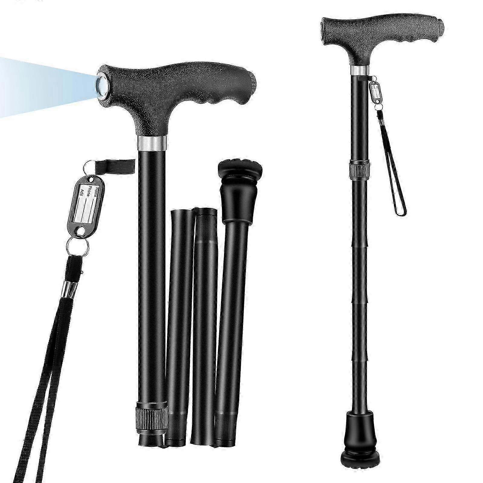 Improved Folding Walking Stick With Light - Collapsible, Gender-Neutral Aids for Seniors