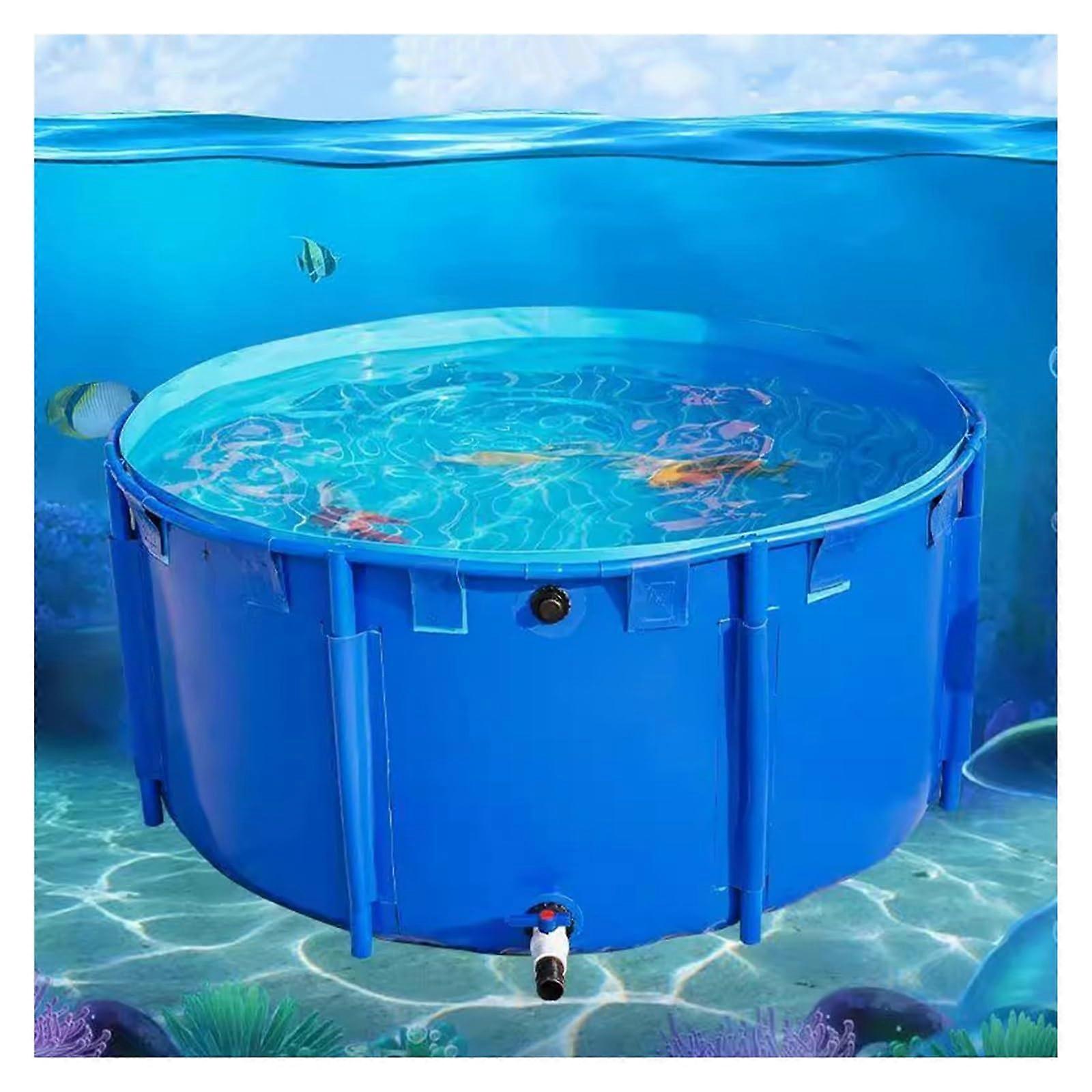 AboveGround PVC Pool 2m Diameter 0.8m Height 2500L Blue With Drain Valve Koi Farming Irrigation And Water Storage