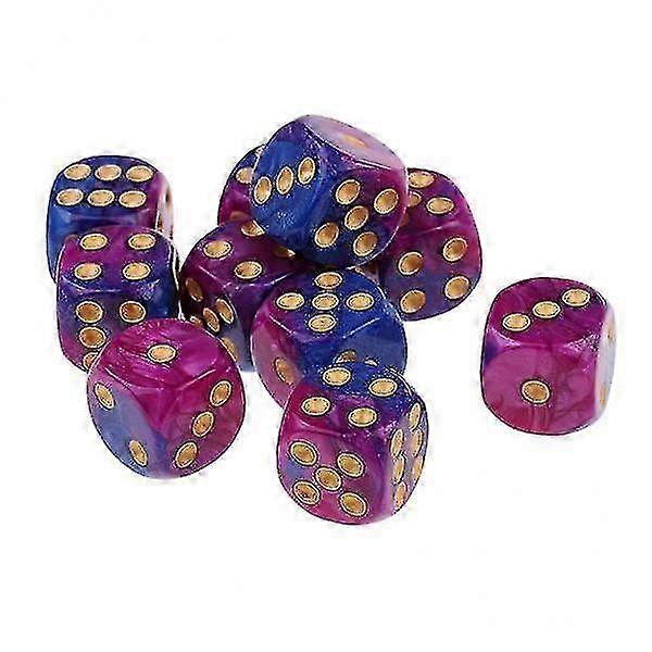 2x10x Six Sided D6 Dice Dotted For Dungeons and Dragons Props Purple Blue
