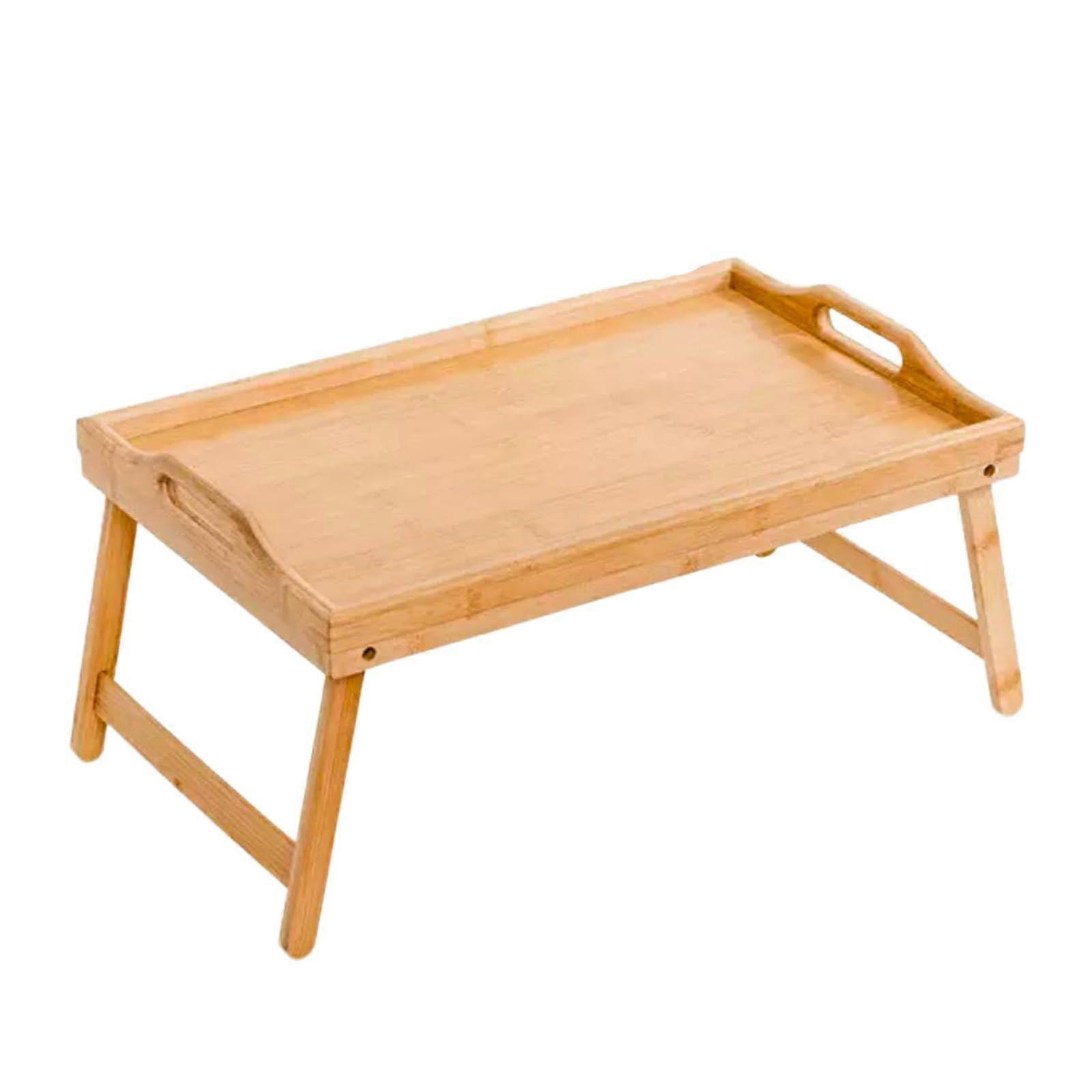 2 In 1 Bamboo Bed Tray Table Folding Legs Multipurpose Lap Tray For Breakfast In Bed Snack Serving Laptop Desk Handles