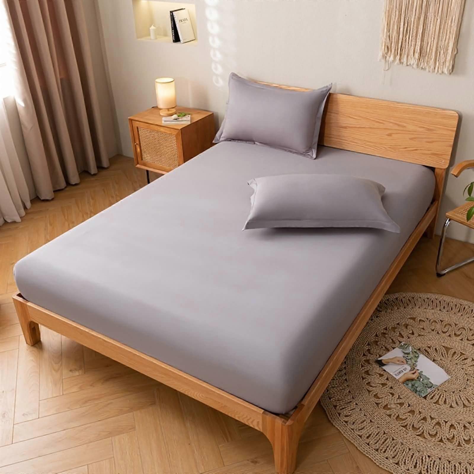 Cotton Fitted Sheet 120x200cm, 20cm Deep Pocket, Solid Grey, Soft Bedding, Durable Mattress Protector Compatible