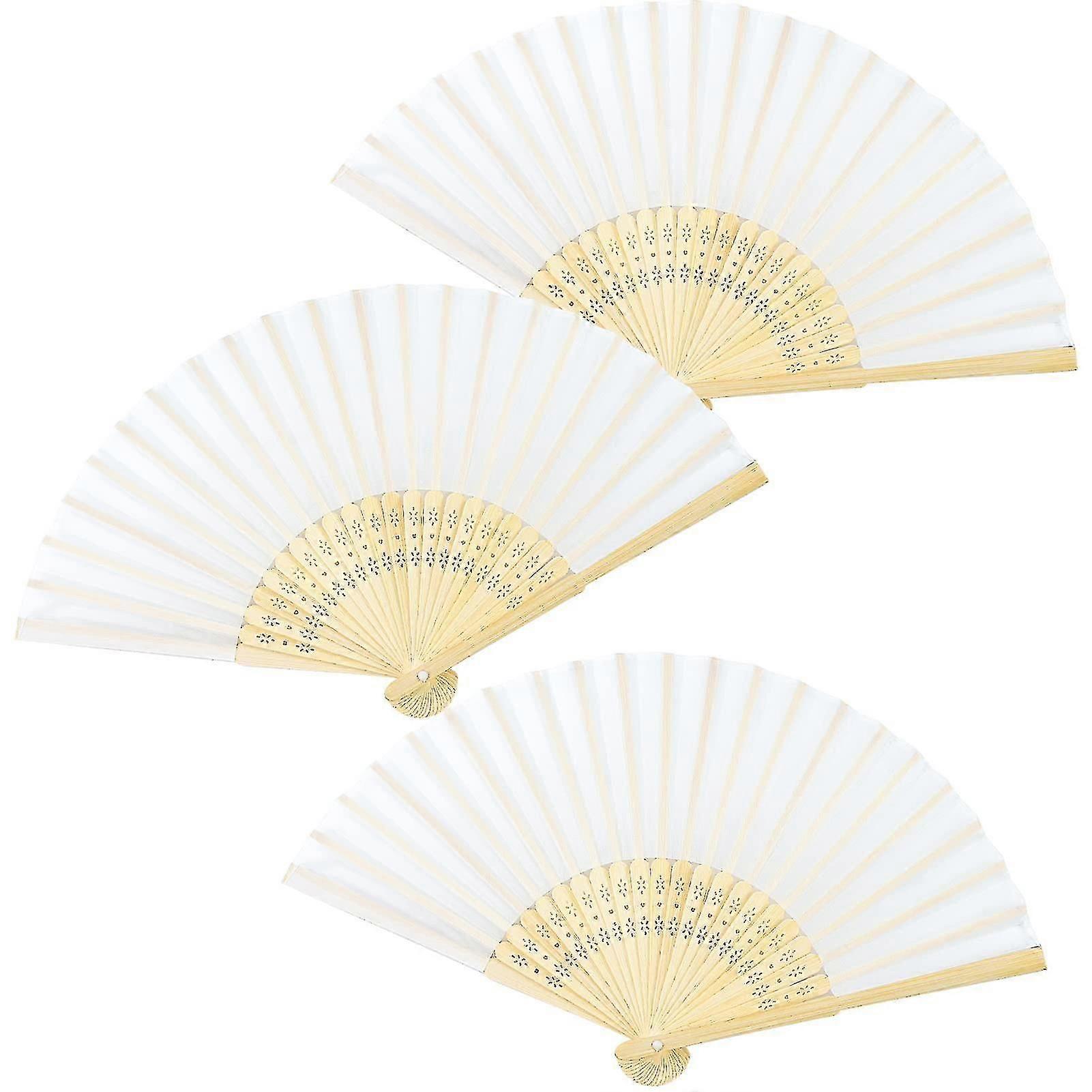 3pcs Hand Held Folding Fans,silk Fabric Folding Fans With Tassel