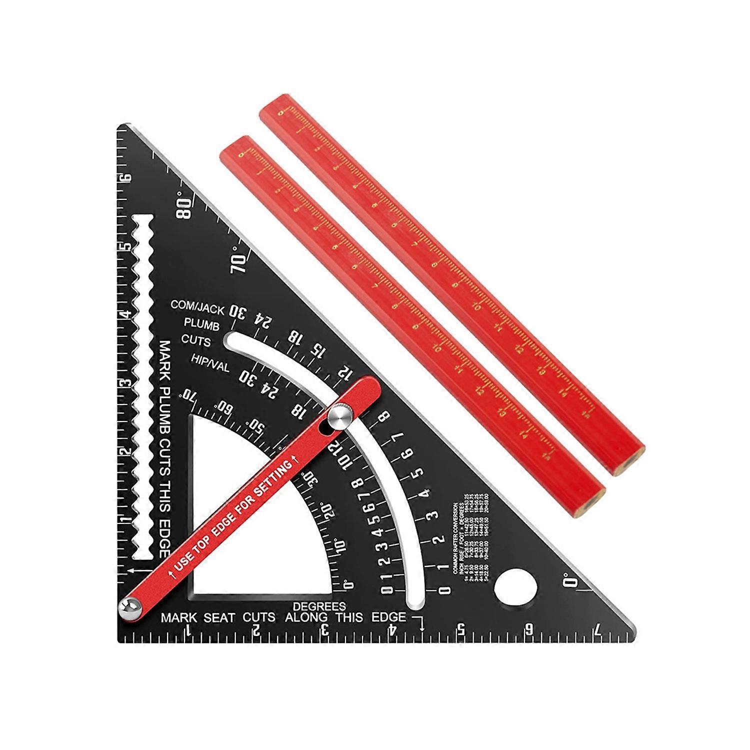 7 Inch Carpenter Square 80° Angle Adjustable Combination Triangle Ruler Rafter Square with 2 Pencils
