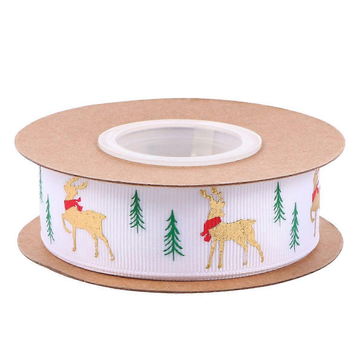 1 Roll Ribbing Burlap Ribbon Unique Gliding Deer Pattern Gift Ribbon (White)