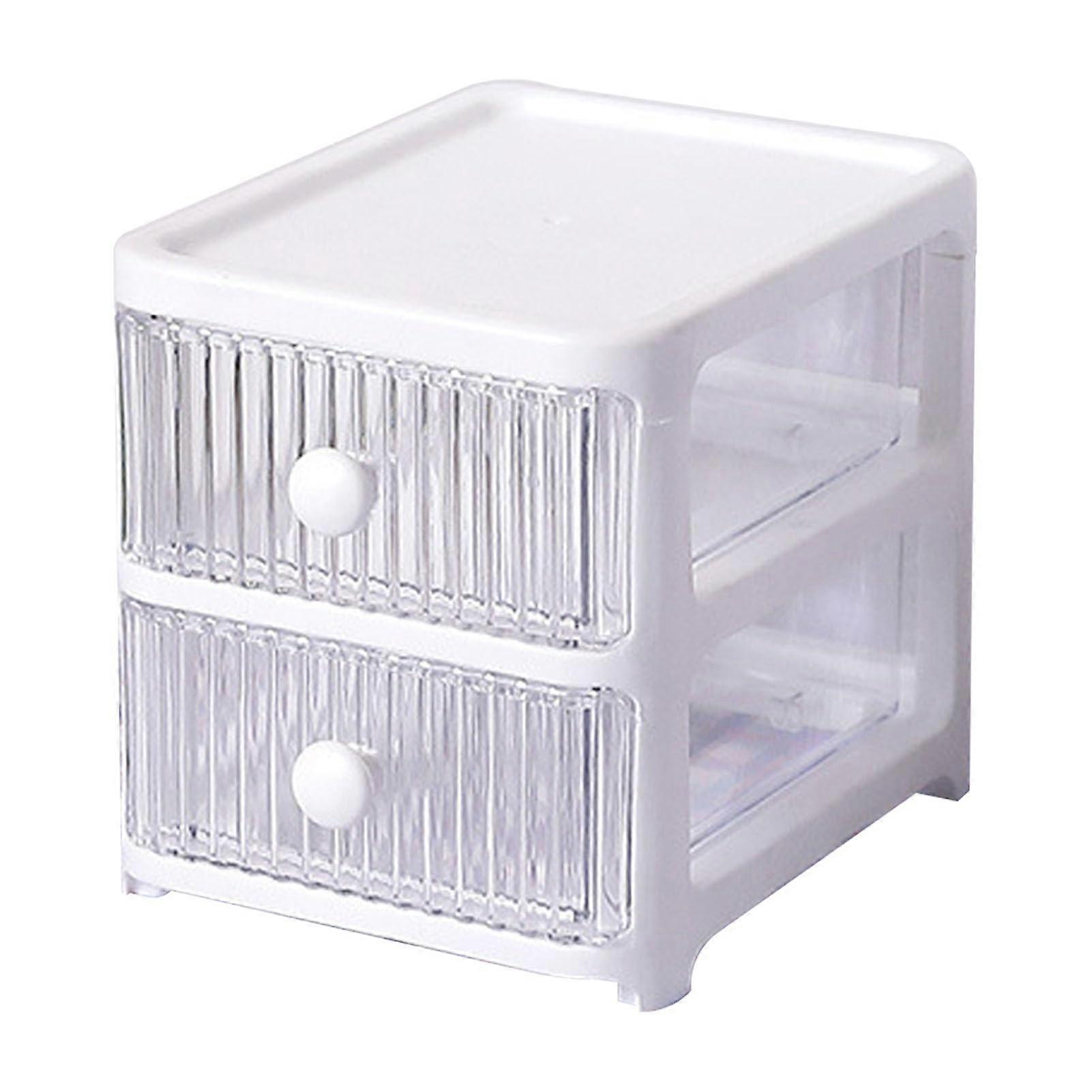 Desktop Storage Drawers Plastic Desk Organizer Transparent Stackable TwoLayer Home Office Bedroom Storage Unit