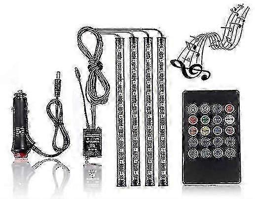 Car Led Strip Lights, 4pcs 48 Usb Led Interior Lights, Multicolor Music Car Strip Light Under Dash Lighting Kit With Sound Active Function And Remote