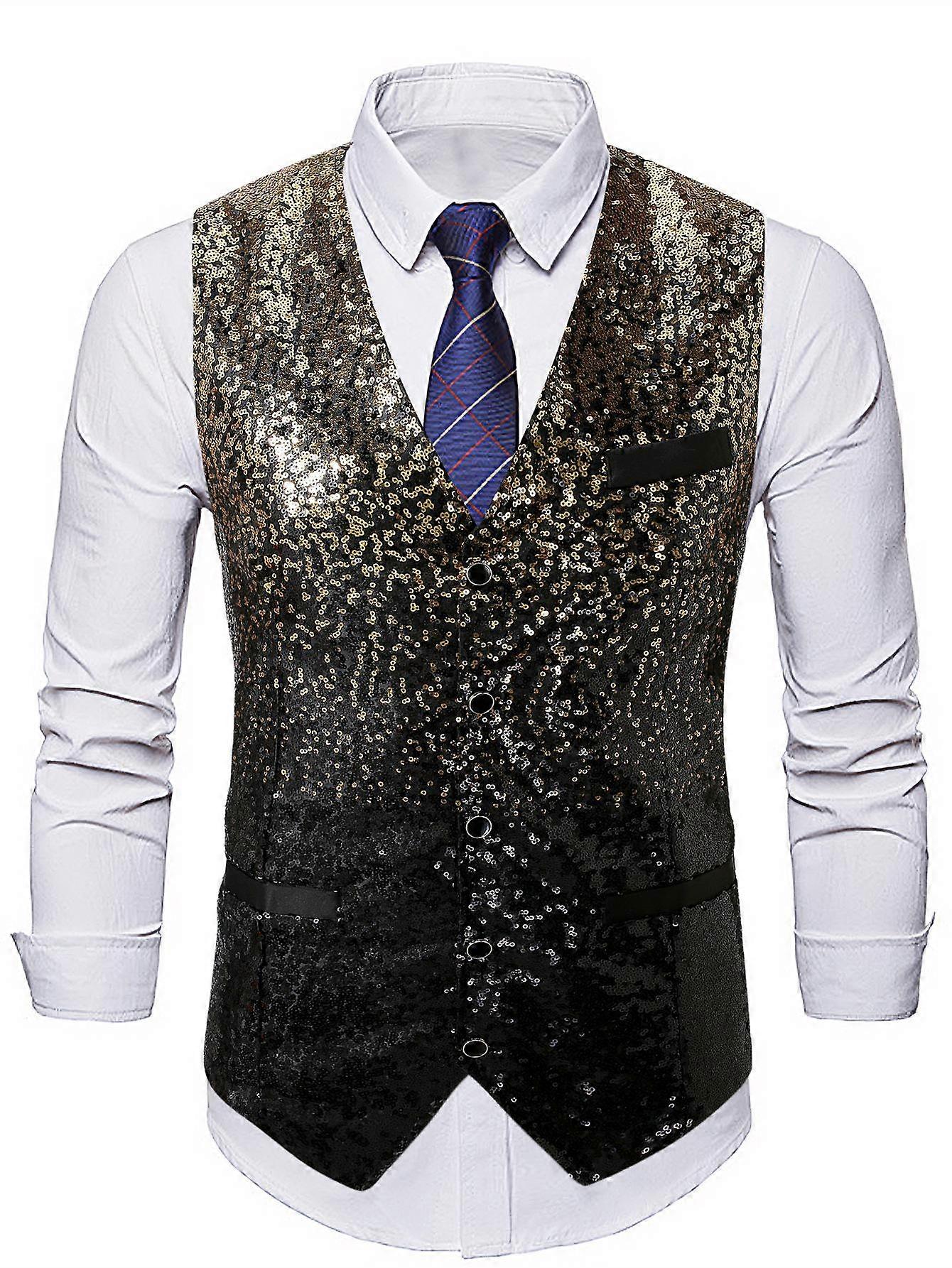 Gradually Change Color Sequins Men'S Suit Vest Bartender Gig Vest