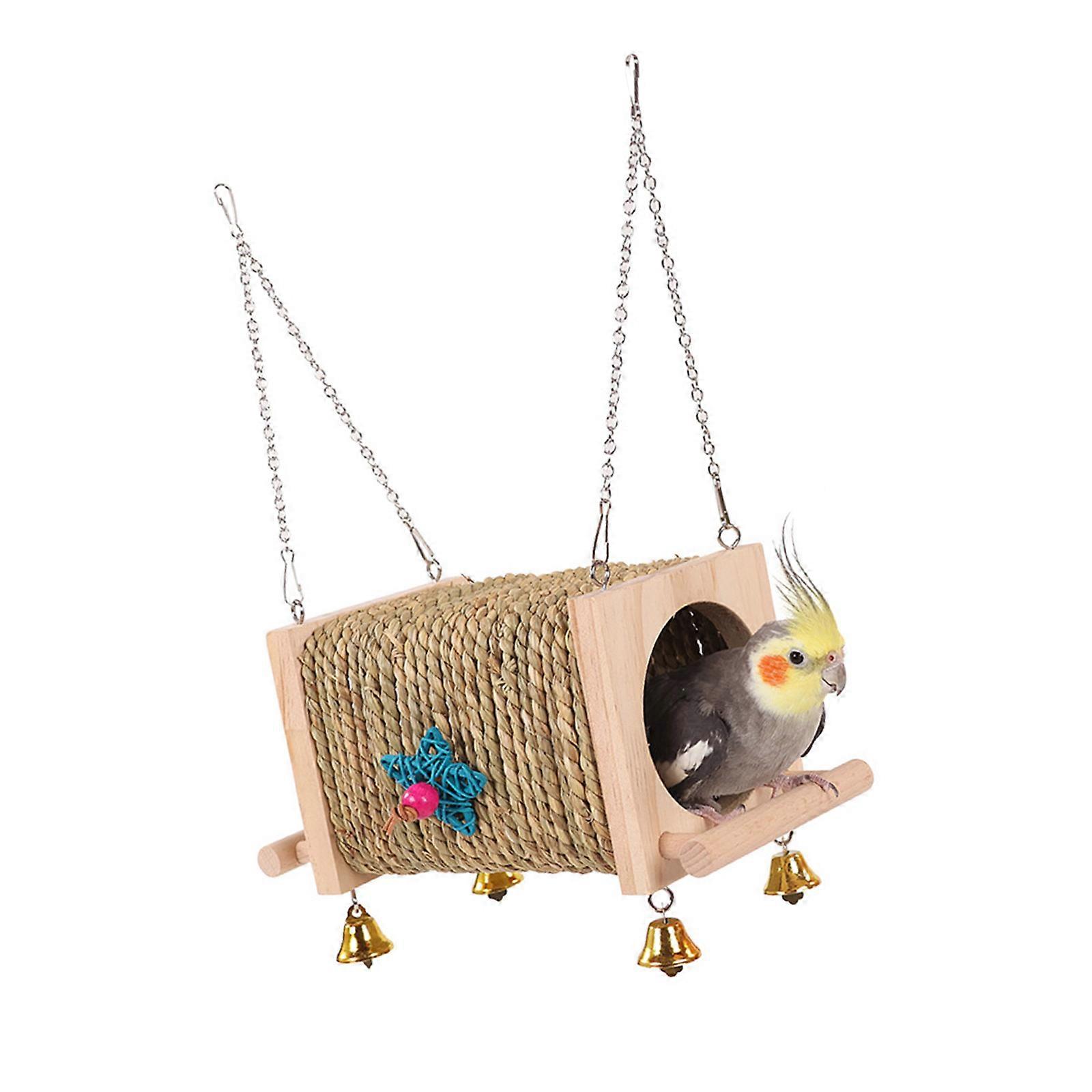 Weather Resistant Woven Bird Nest Natural Grass Construction Secure Space Ventilated Design For Small Birds  Garden Use Multicolor