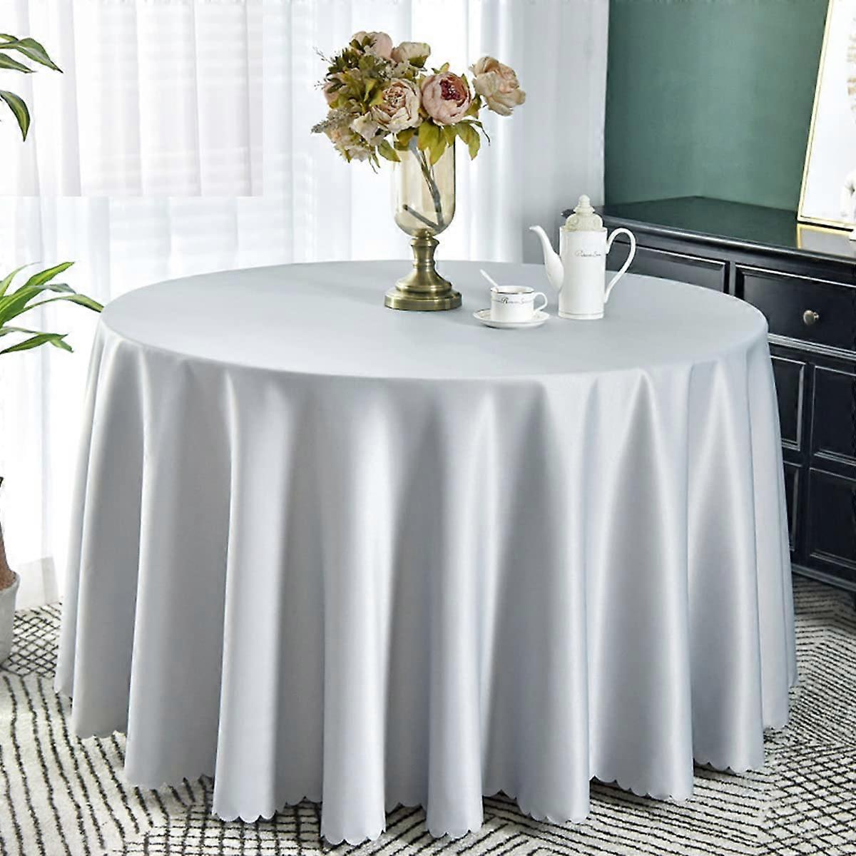 Round Polyester Tablecloth 320cm Grey Solid Color for Wedding Party Banquet Hotel Use