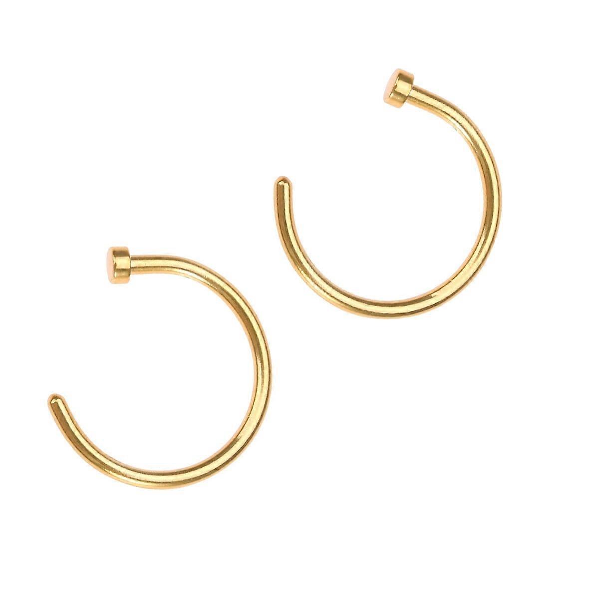 Yuanmiaoke 2 pcs Unisex Surgical Titanium Steel Open Nose Ring Nose Piercing Stud 10mm (Golden)