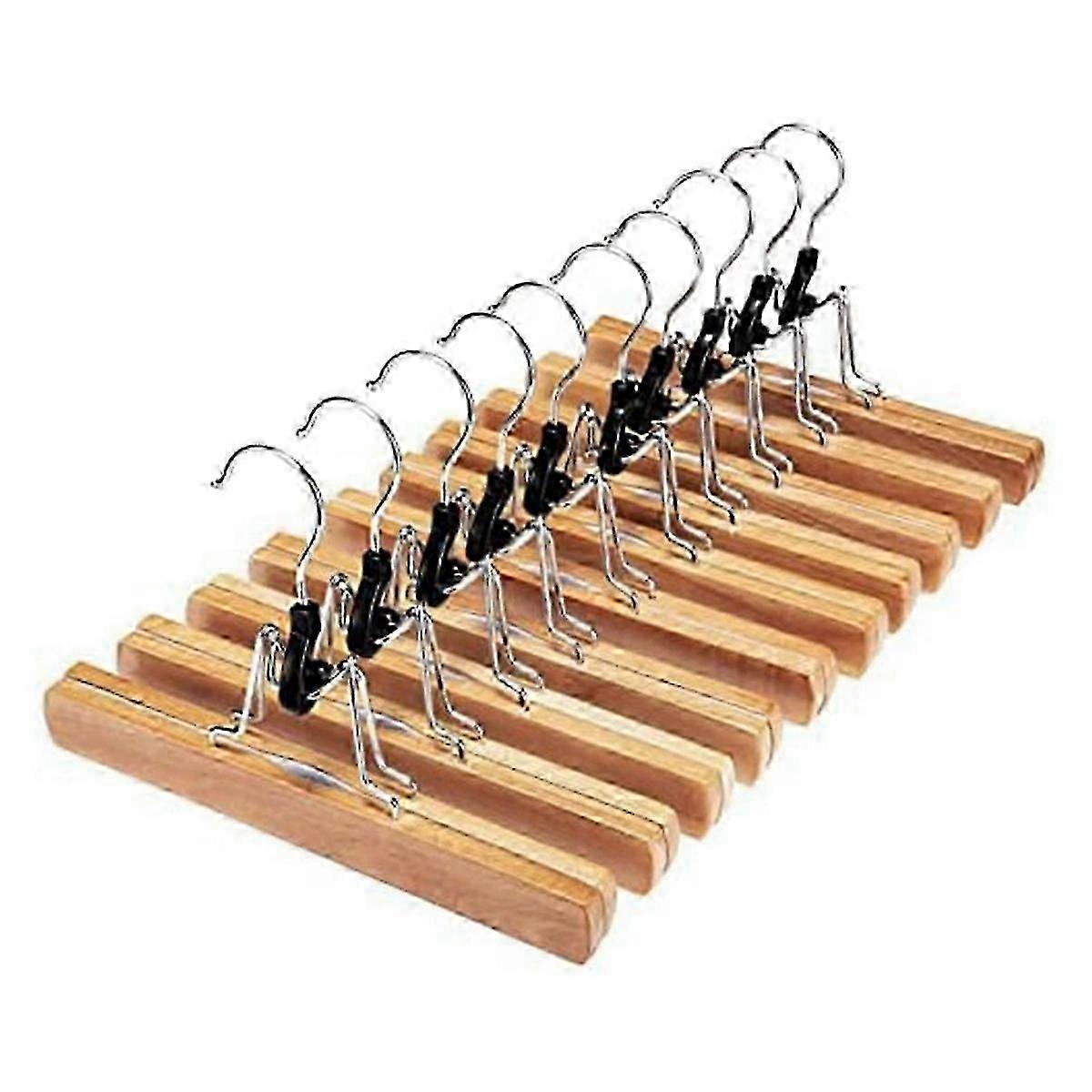 Wooden Non-Slip Trouser Hangers 10-Pack with Swivel Hook