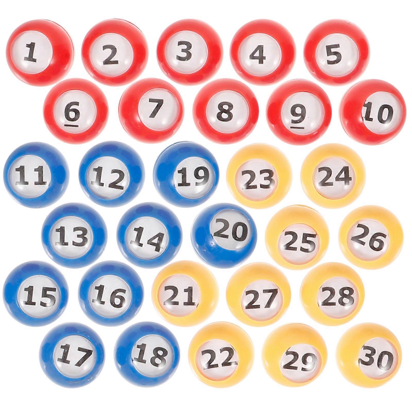 30pcsビンゴボール番号付き宝くじボールゲームボール小道具プラスチック交換用ナンバーボール
