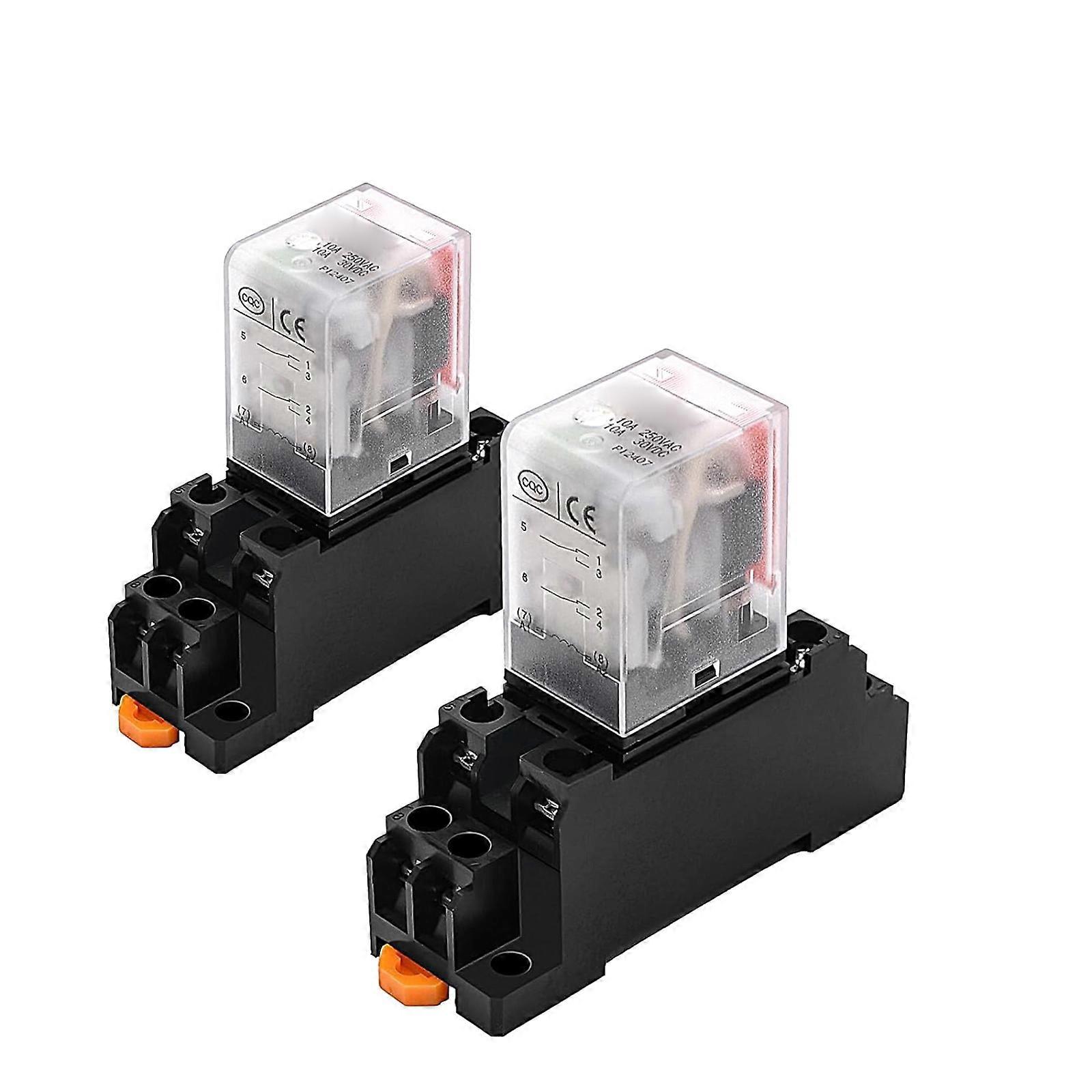 2Pcs 24V Coil Power Relays With Socket Base DIN Rail Mounted Miniature Control Relays Electromagnetic Relays Easy to Use Multicolor