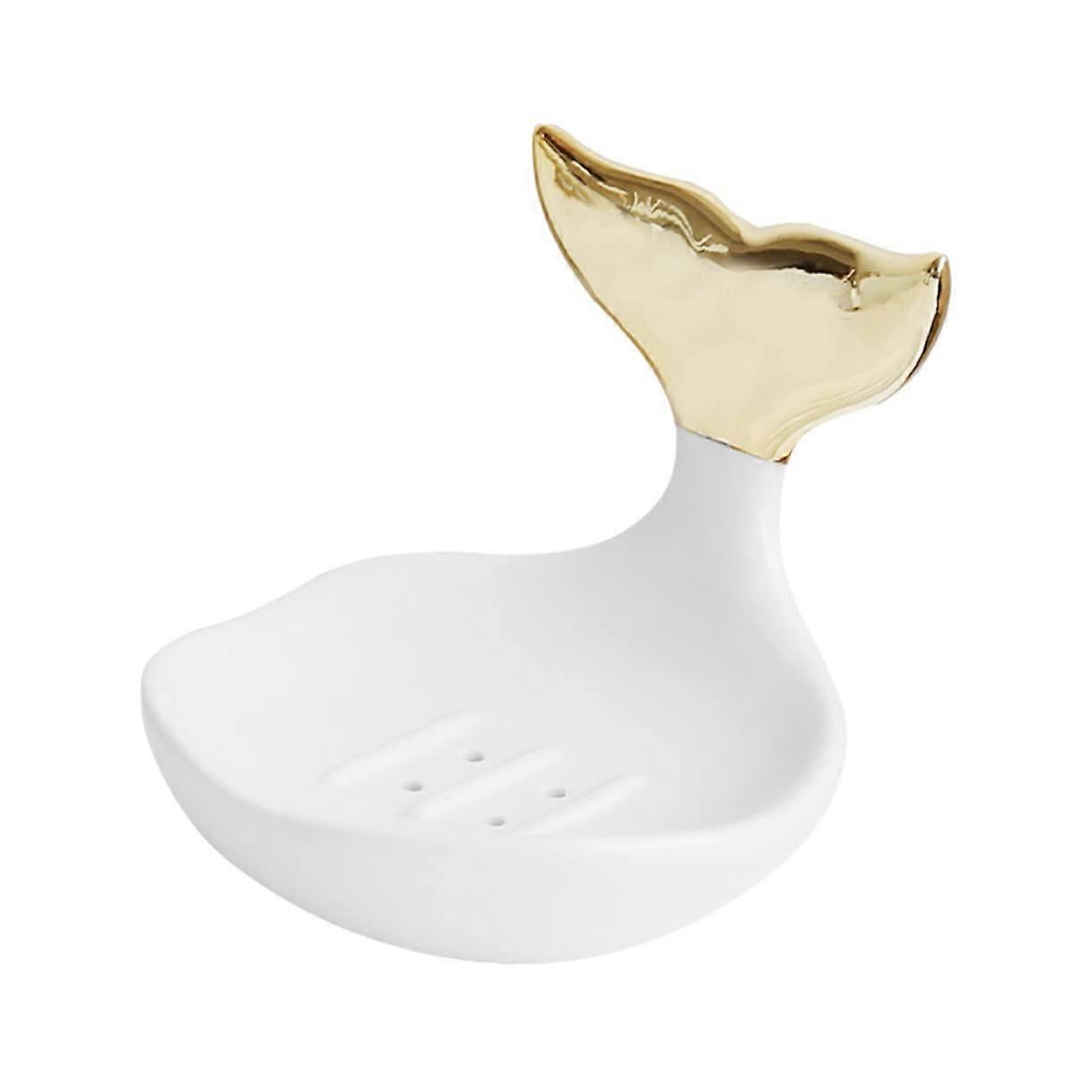 Ceramic Soap Dish with Fishtail Design Compact Bathroom Vanity Organizer and Ring Pedestal