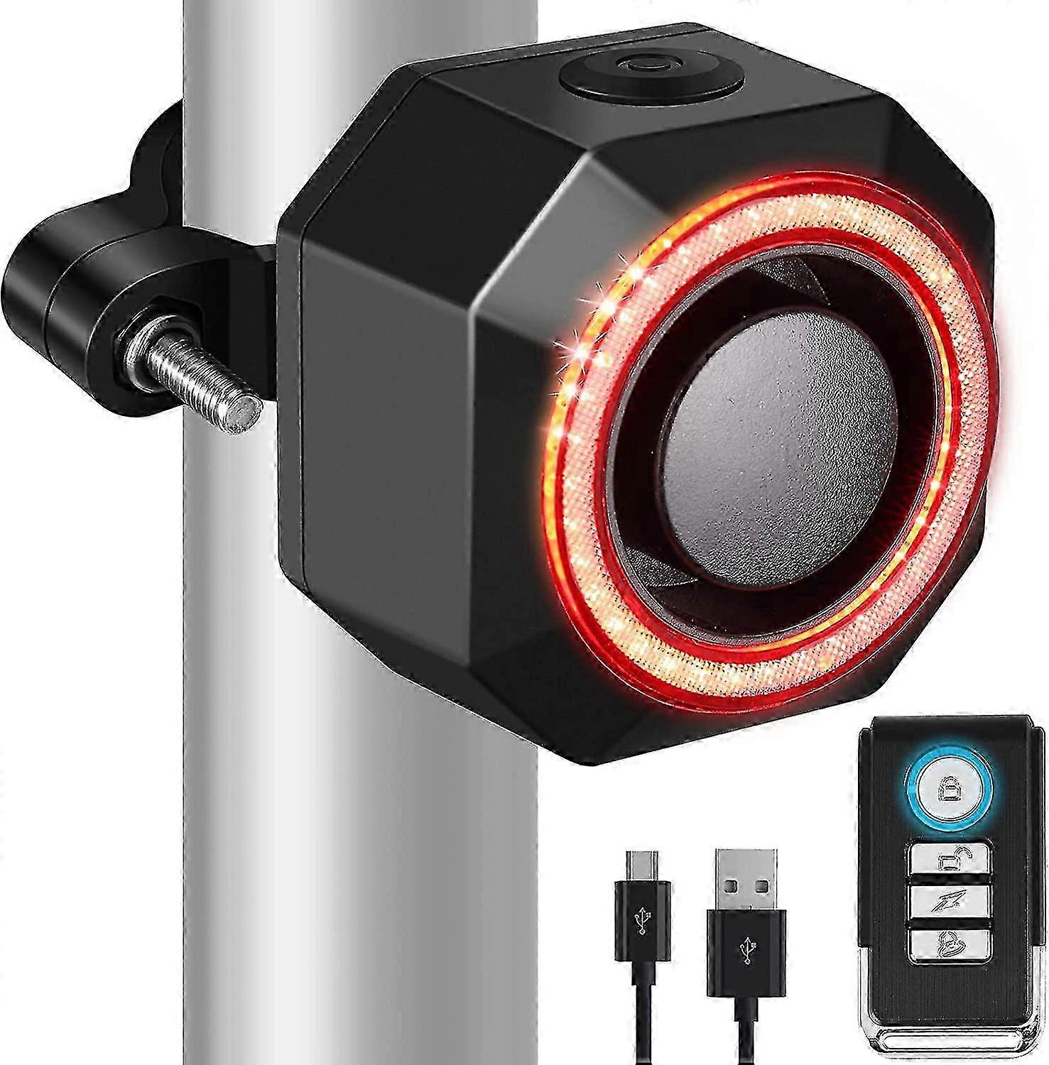 USB genopladelig cykelbaglygte med tyverialarm til smarte cykler