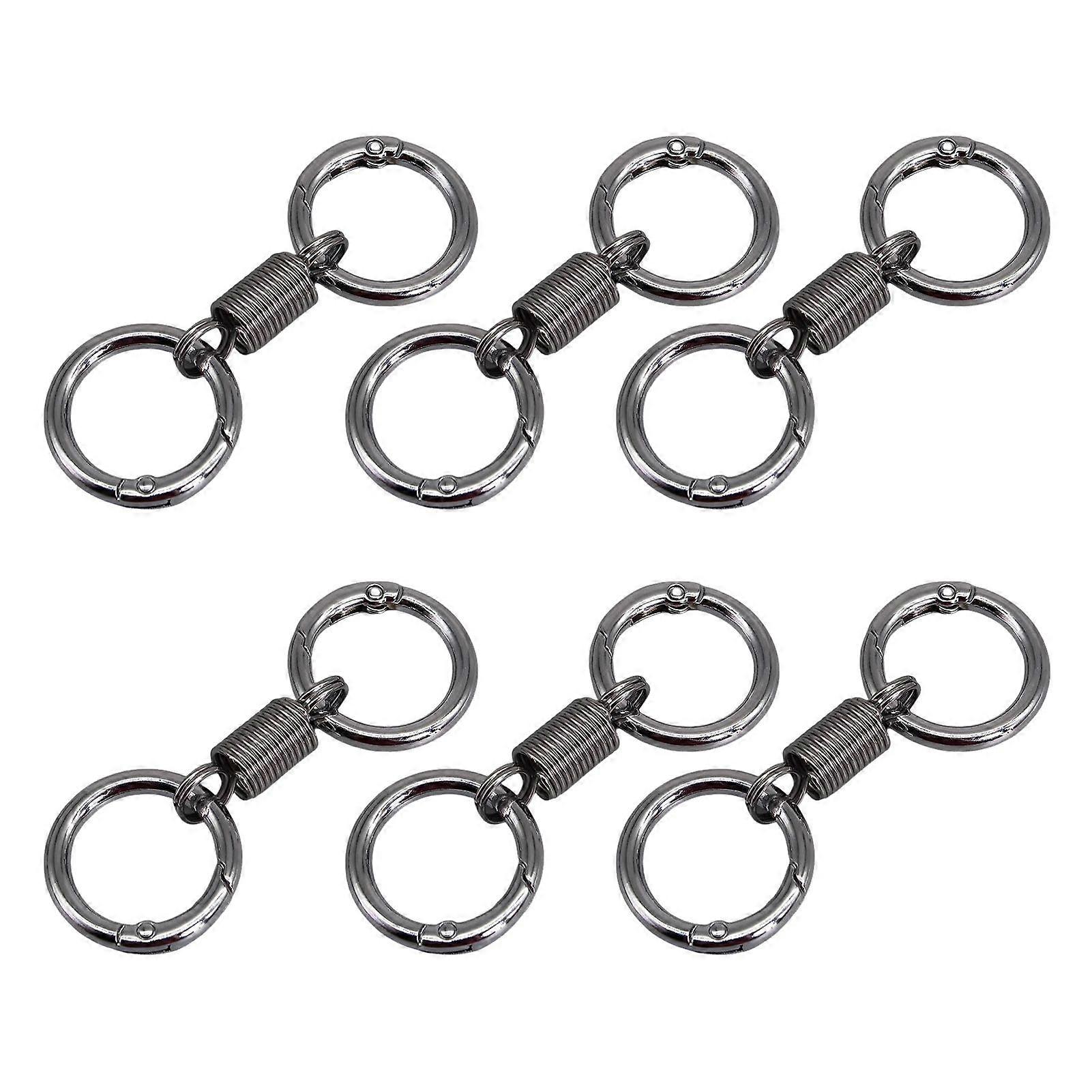 Jikaix 6Pcs Retro Spring Double Ring Keychain Zinc Alloy Anti-Lost Stretchy Key Organizer with Lobster Clasp Multi-functional Tool