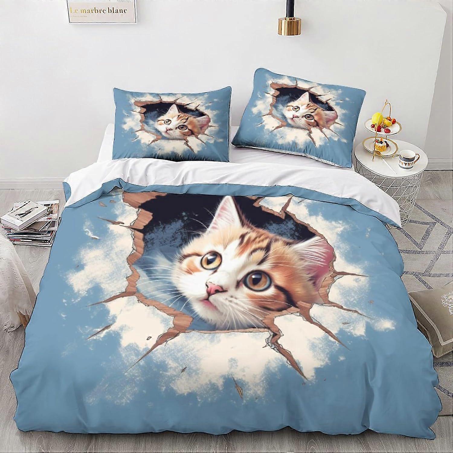 مجموعات فراش القط LikeEj مجموعة غطاء لحاف 3 قطع ، ستوكات 3D لطيف كيتي غرفة نوم لحاف طقم مزدوج