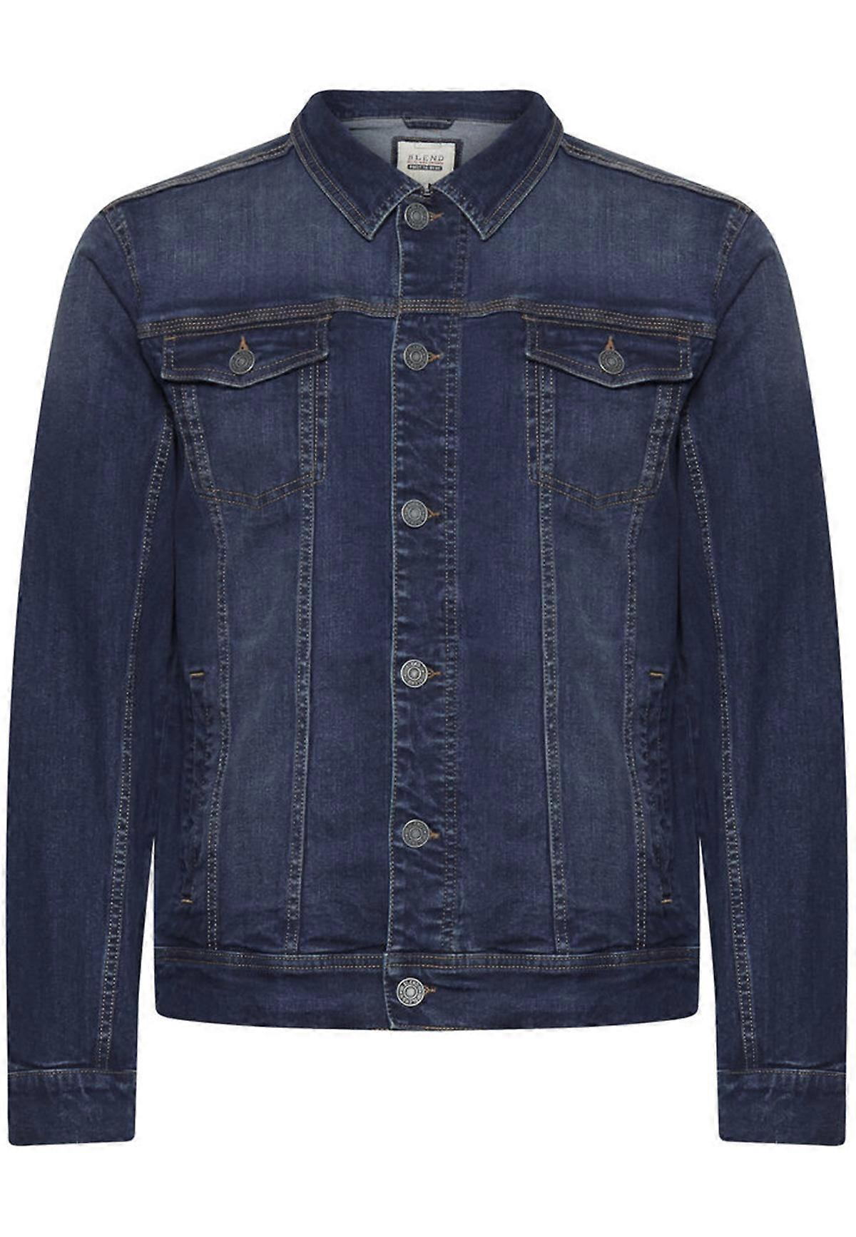 Men's BLEND Denim Jacket Classic Motorcycle Bomber Retro Stonewashed