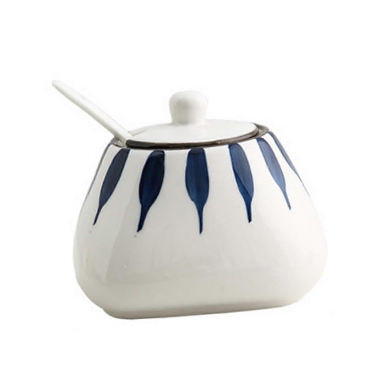 Ceramic Spice Jar Airtight Kitchen Seasoning Container with Lid Elegant Underglaze Finish