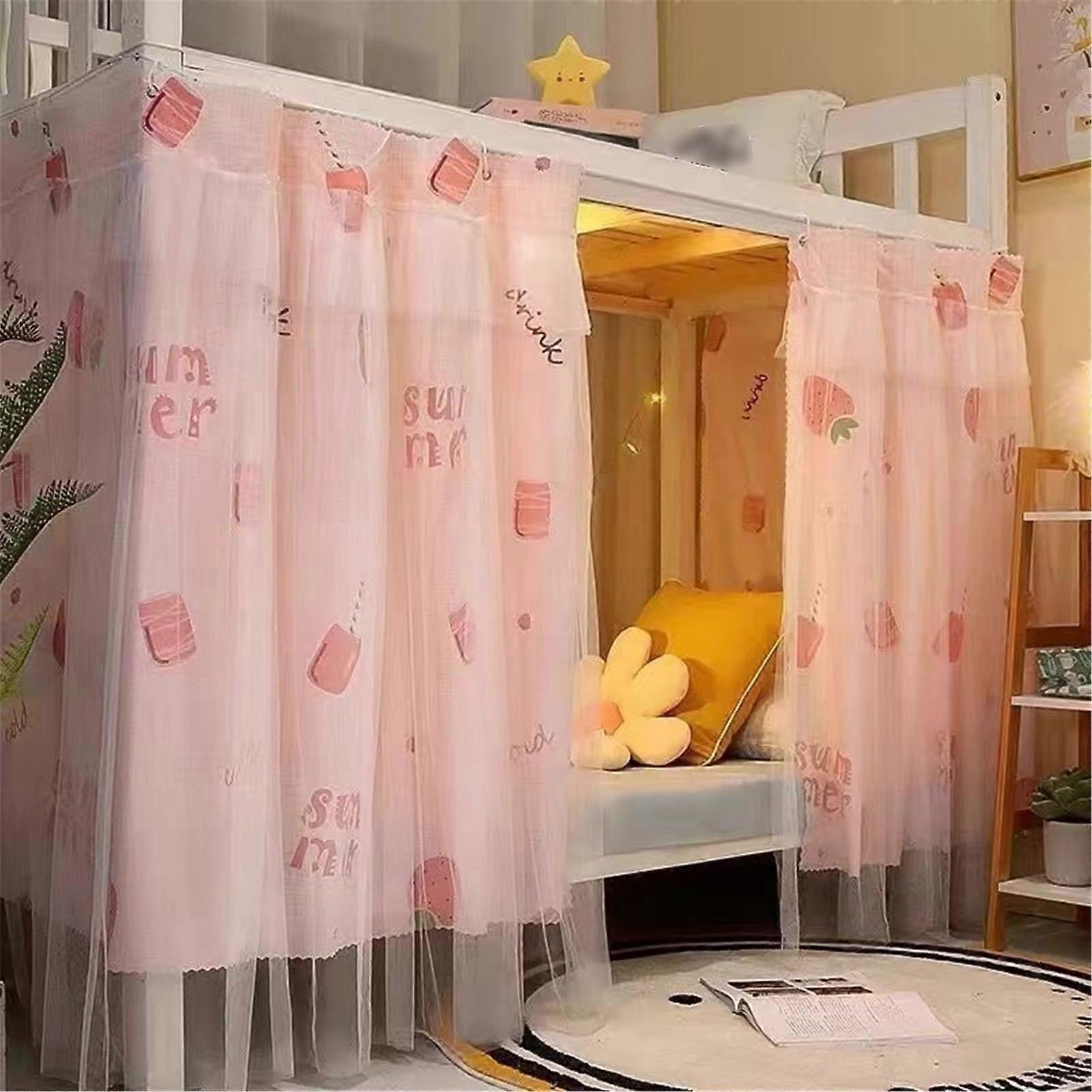 Bunk Bed Privacy Curtain with Light Blocking Fabric for Dorm Loft Bed, Breathable Strawberry Design