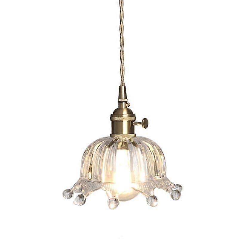 White Glass Pendant Light with Brass Base, Dimmable E26 E27 Flower Design for Bedroom Decor