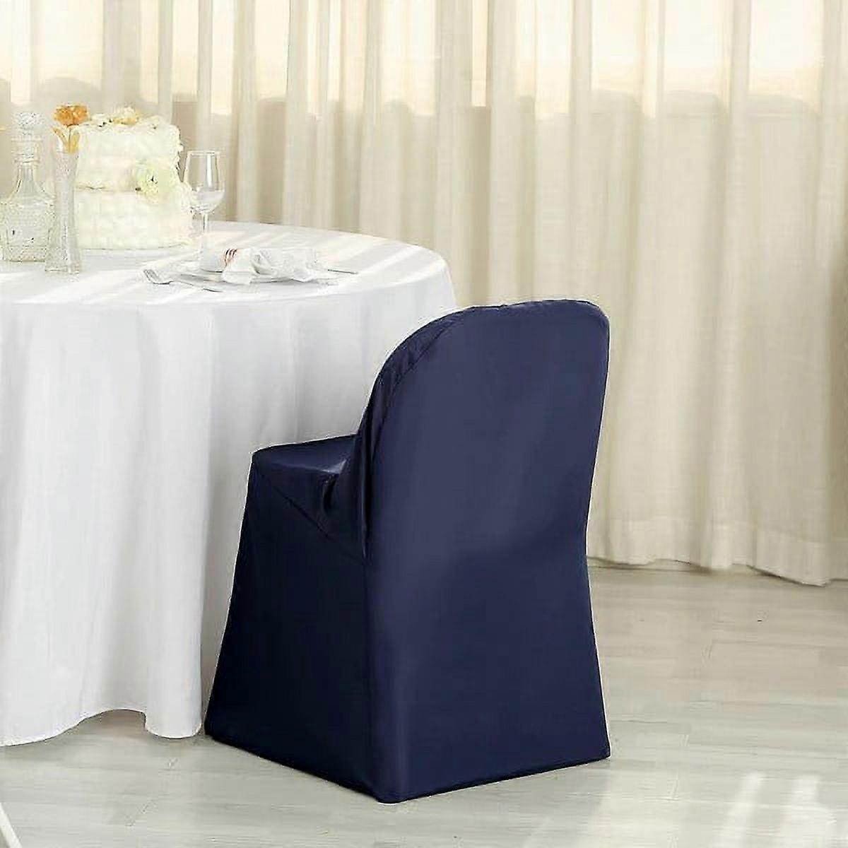 BalsaCircle Navy Blue Solid Polyester Folding Flat Chair Cover Slipcover Party Wedding