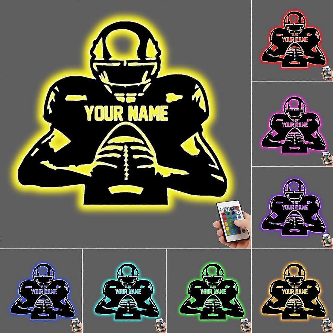 Custom Rugby Night Light with Custom Name Engraving, 16 Color LED Wooden Wall Decor with Remote