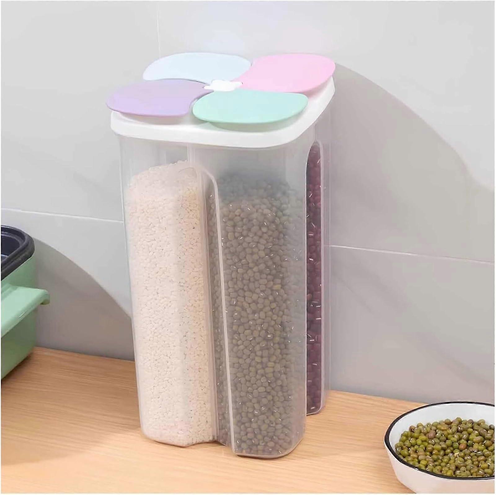 Airtight Cereal Storage Container with Compartments 2.3L Light Color for Rice, Nuts and Snacks