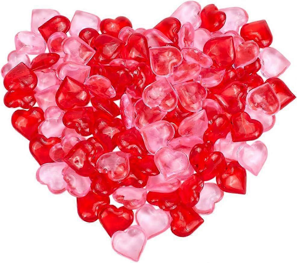 120Pcs 2 Colors Red Resin Hearts Small Decorative Gems Pink Valentines Mini Reusable No Hole Bead Charm Fillers Table Scatters Ornaments for Wedding V
