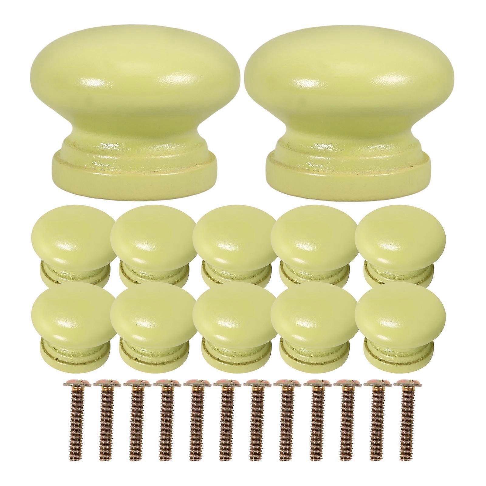 12Pcs Wood Cabinet Pull Handle for Door Use Light Green Round Design