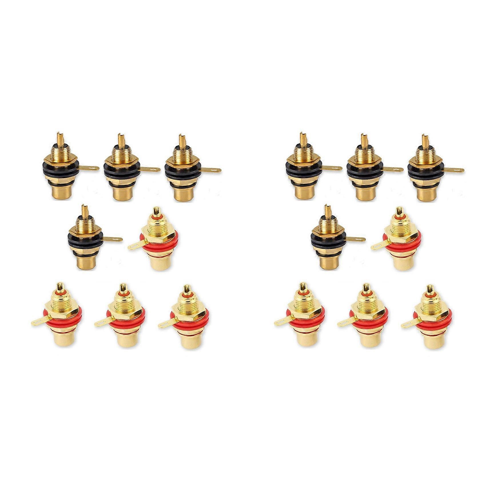 8Pair/16Pcs Gold Plated RCA Jack Connector Panel Mount Chassis Audio Socket Plug Bulkhead with NUT Solder CUP