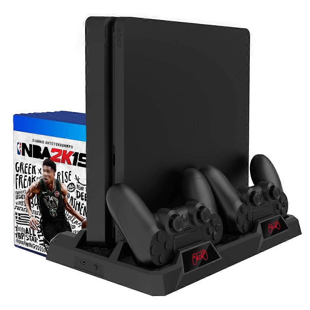 Vertical Stand with Cooling Fan and Dual Controller Charging Station SpaceSaving Design for PS4