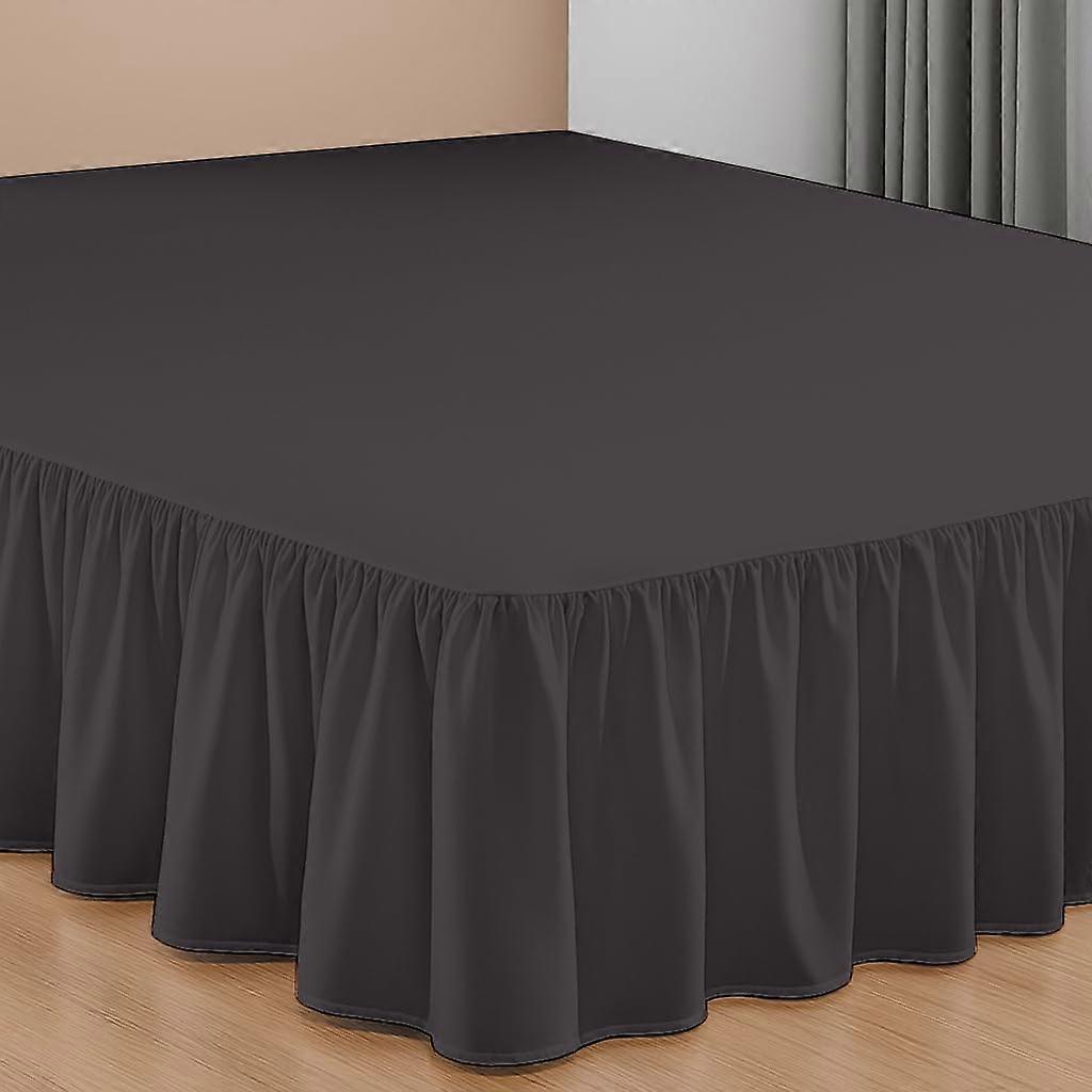 King Size Ruffled Bed Skirt 20 Inch Drop Dark Grey with Split Corners Wrinkle Resistant Fabric
