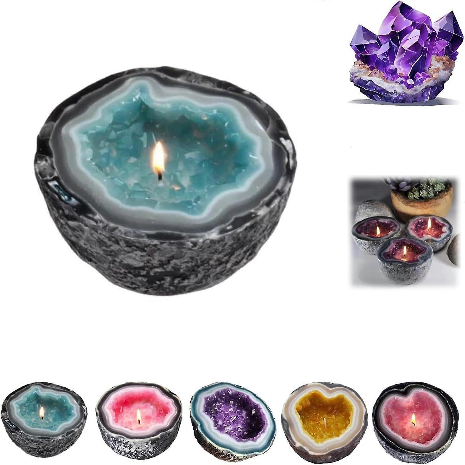 Amethyst Geode Candle for Meditation and Healing Energy, Natural Crystal Decorative Candle  Blue