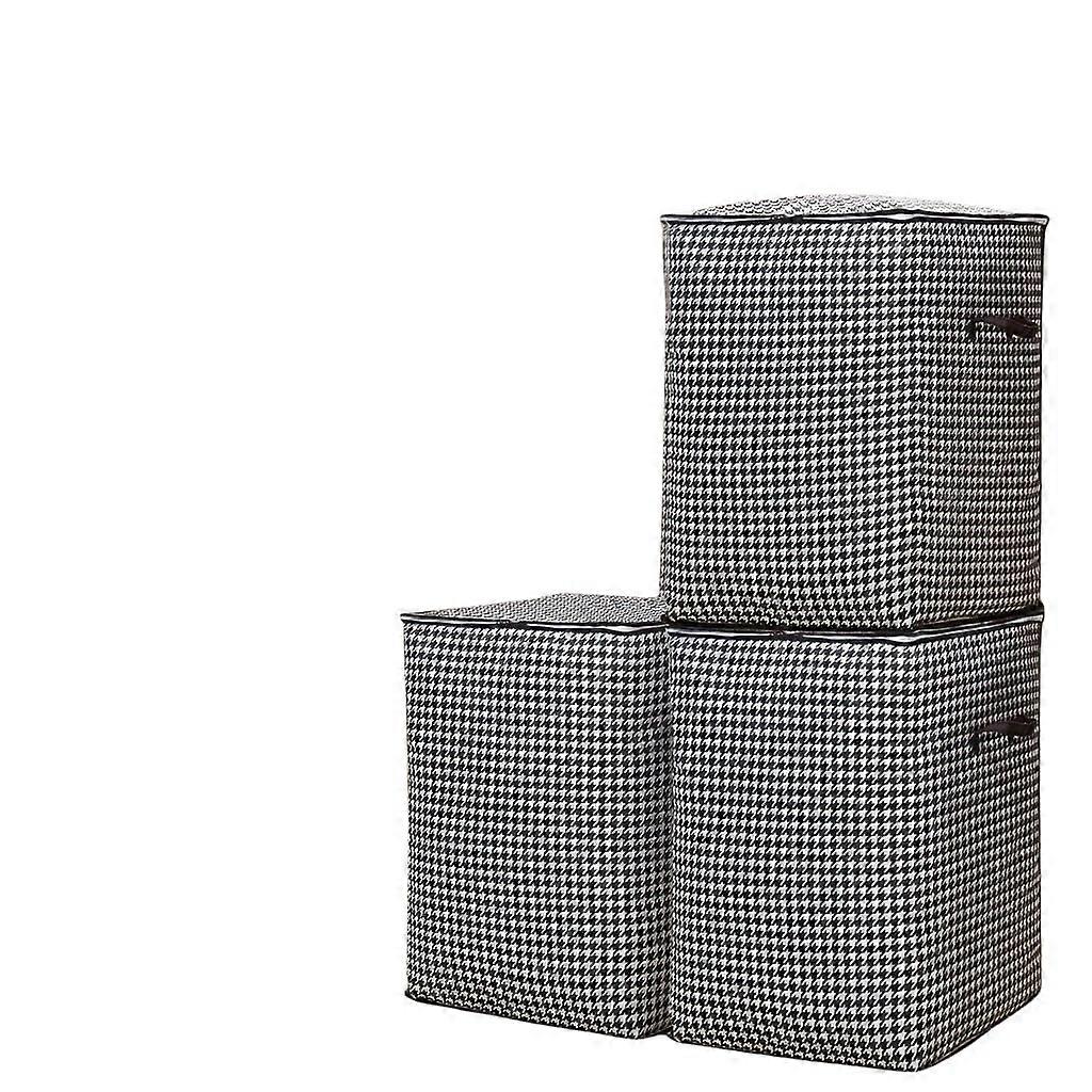 Oversized Foldable Storage Bins with Lids for Clothing and Bedding, Waterproof Dual Zipper, Houndstooth, 3 Pack