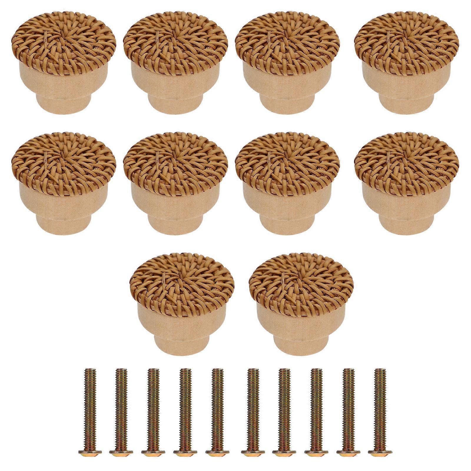 Wood Knobs Mushroom Head Rattan Dresser Drawer Knobs Pulls 10Pcs for Decor