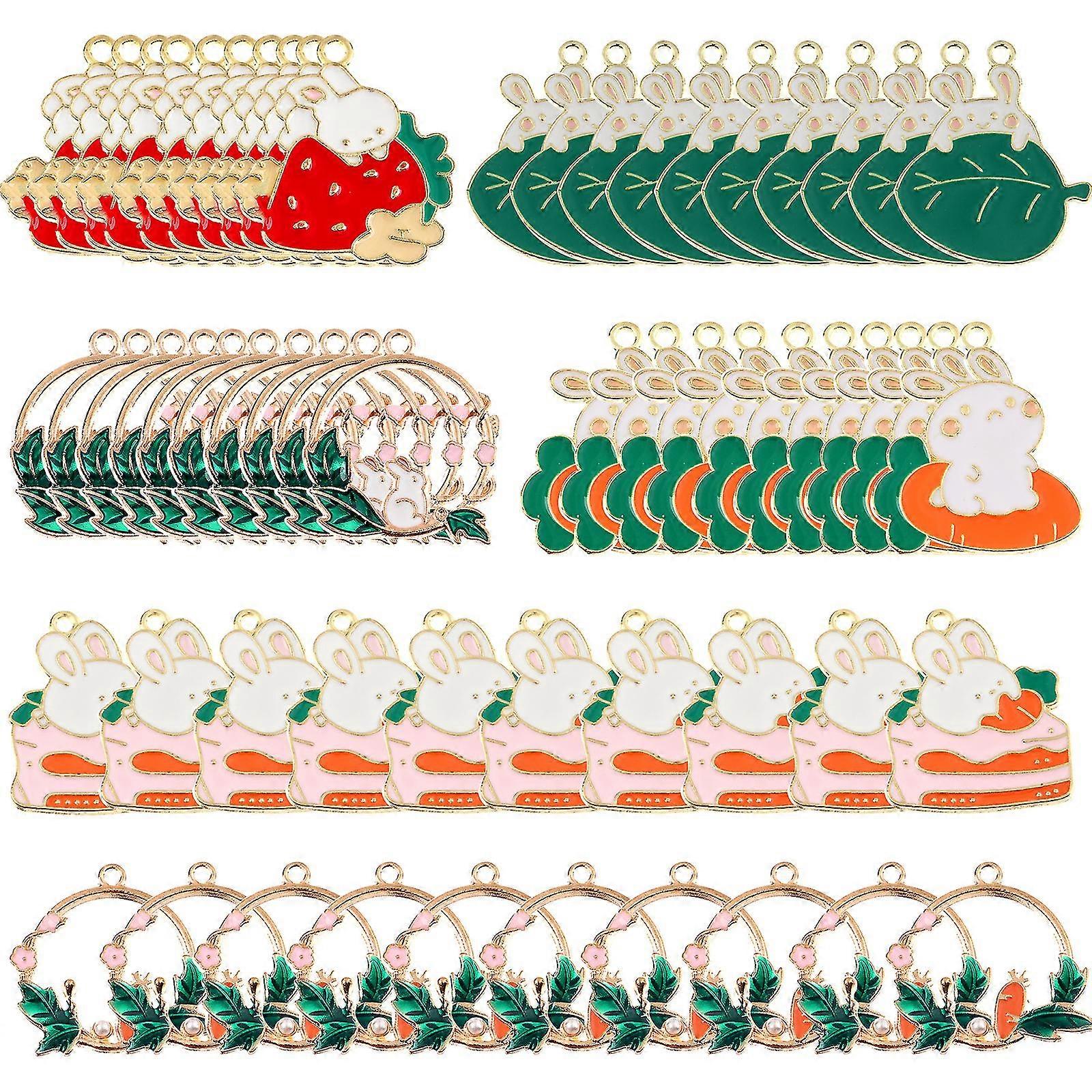 60 Pieces Colorful Plated Easter Rabbit Charms 25-26