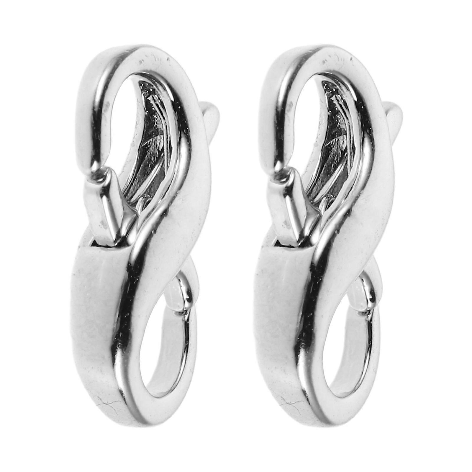 Necklace Connector 8 Character Spring Clasp 2Pcs Silver Metal